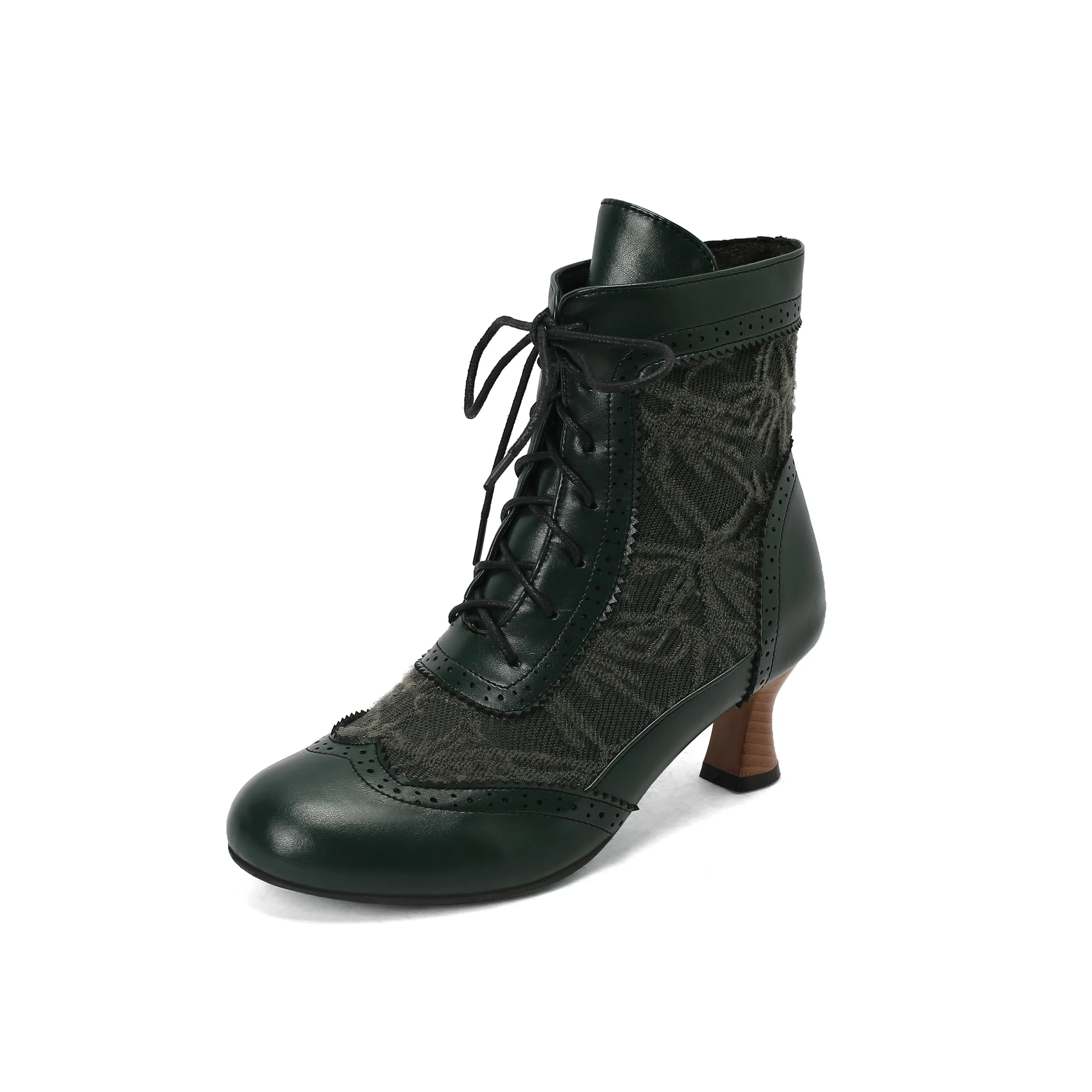 Vintage Leder Solide Spitze Stiefel mit Absatz - Image 10
