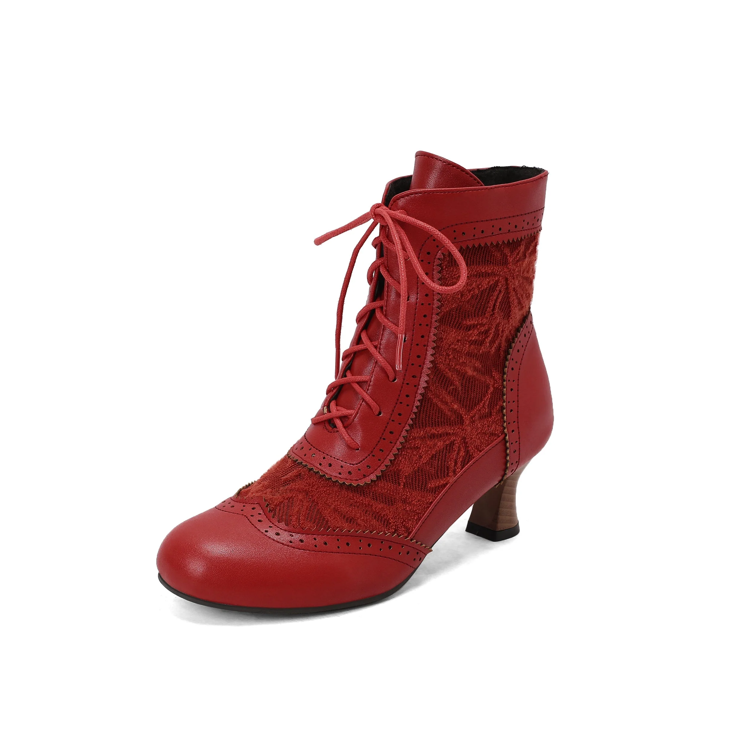 Vintage Leder Solide Spitze Stiefel mit Absatz - Image 13