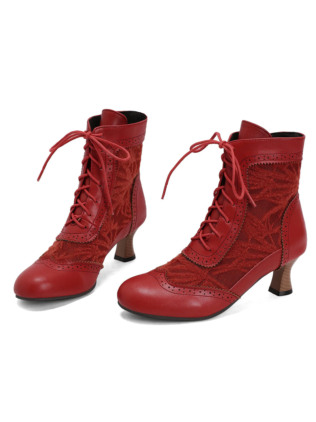 Vintage Leder Solide Spitze Stiefel mit Absatz - Image 16