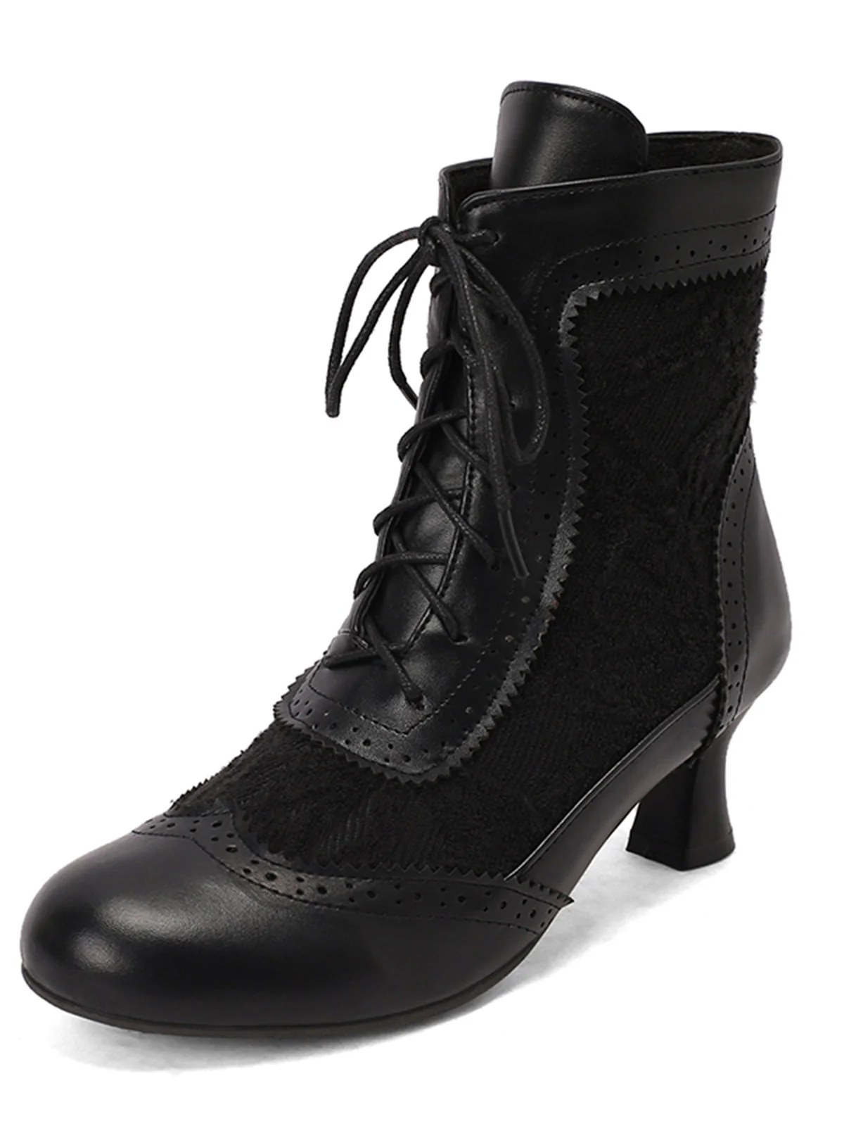 Vintage Leder Solide Spitze Stiefel mit Absatz - Image 2