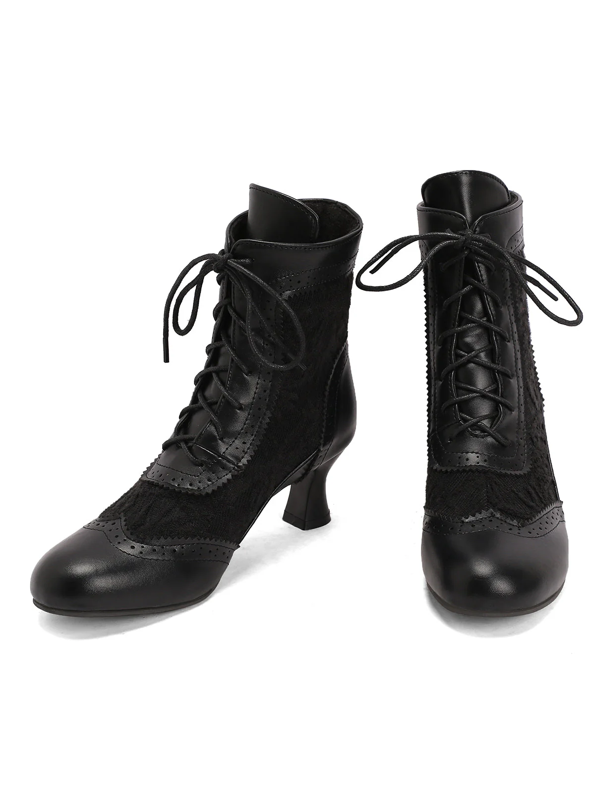 Vintage Leder Solide Spitze Stiefel mit Absatz - Image 3