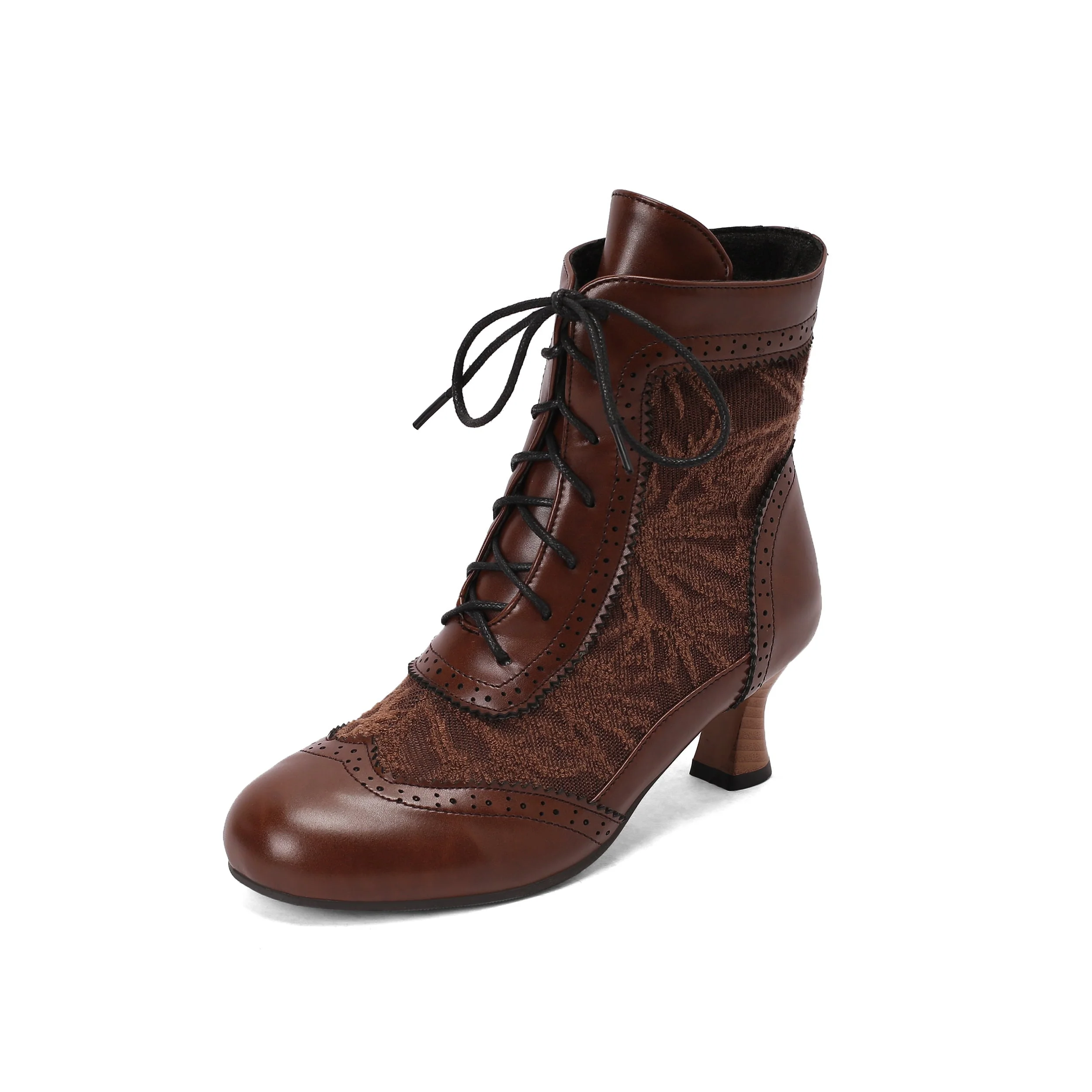 Vintage Leder Solide Spitze Stiefel mit Absatz - Image 5