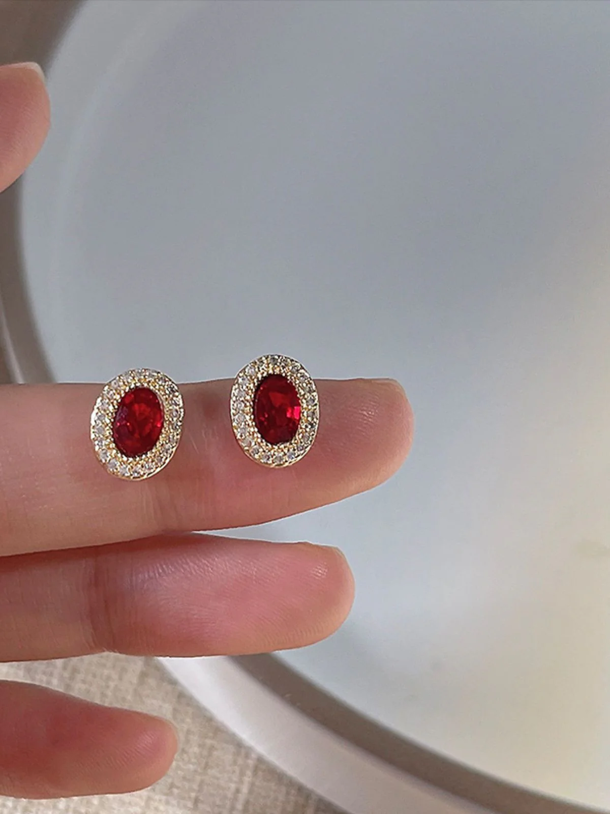Rot Vintage Ovale Kristall Diamant Ohrringe - Image 2
