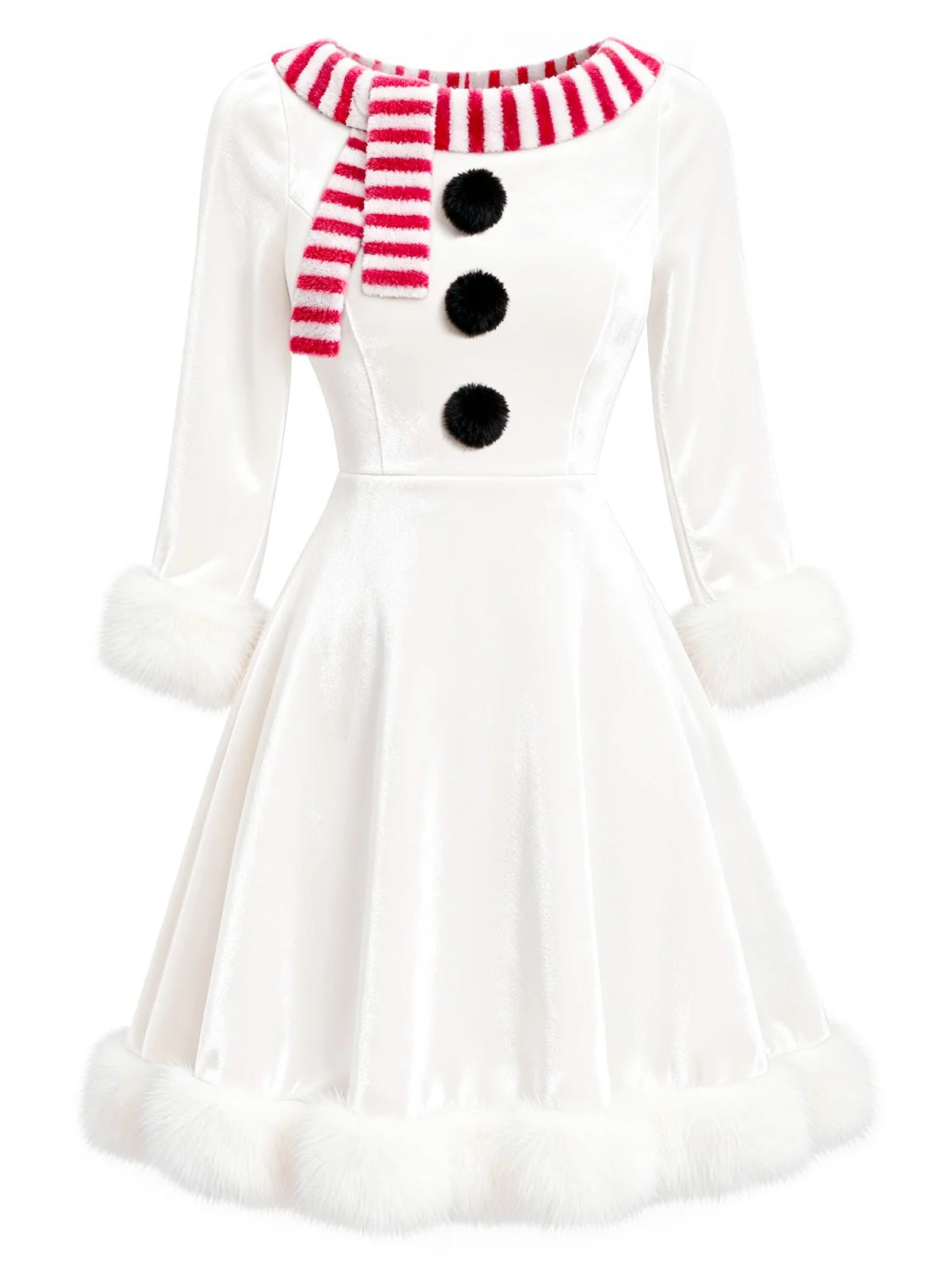Rot & Weiß 1950er Weihnachten Schneemann Samt Kleid - Image 3
