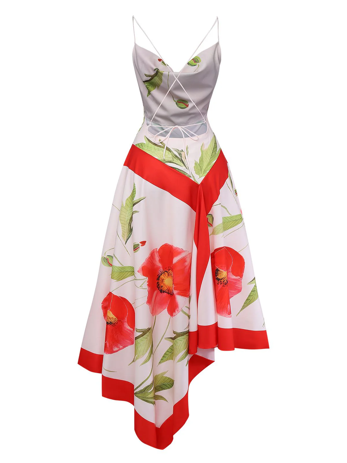 Rot Y2K Slip Wasserfallausschnitt Blumen Rückenfrei Kleid - Image 2