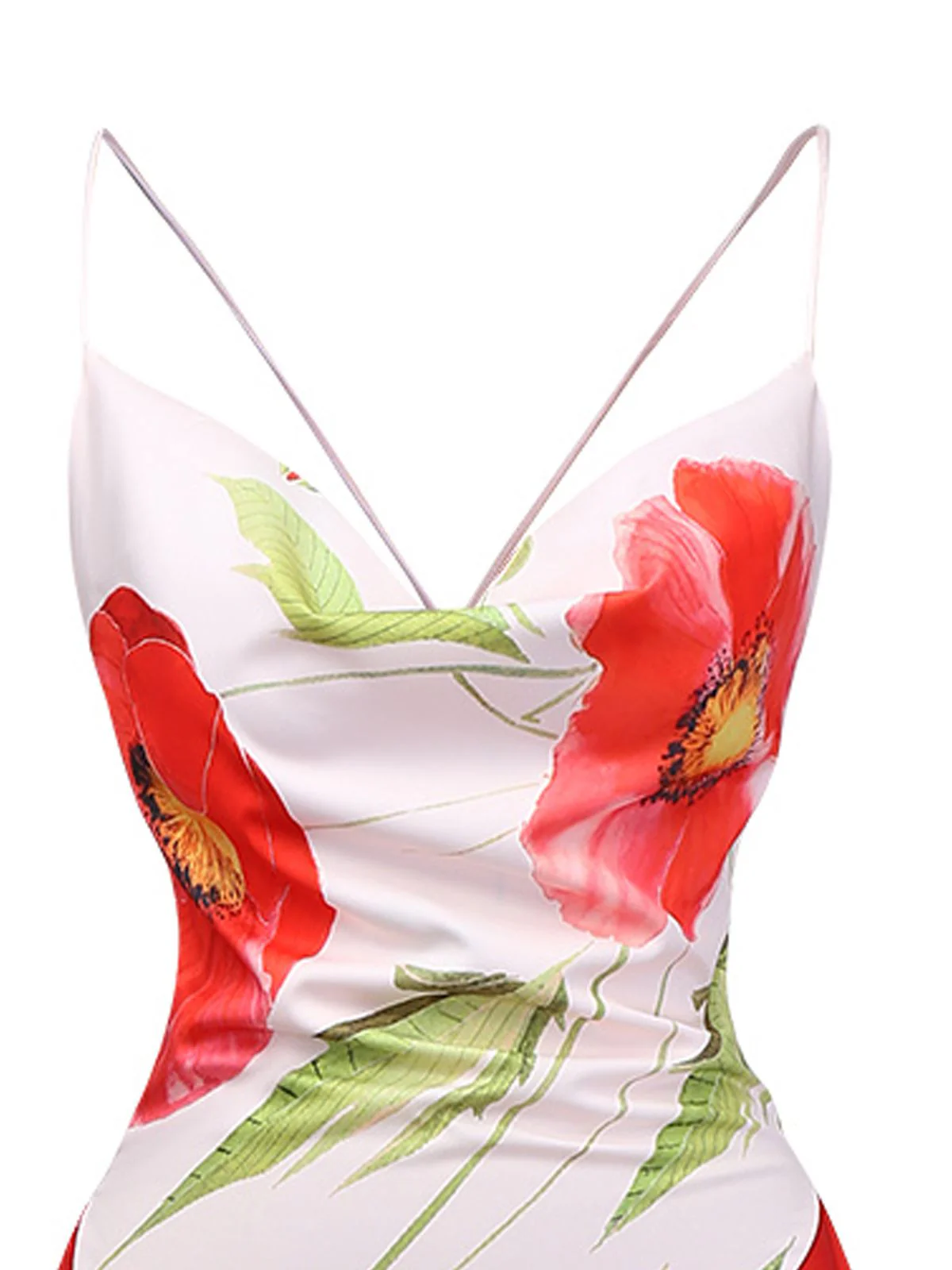 Rot Y2K Slip Wasserfallausschnitt Blumen Rückenfrei Kleid - Image 3