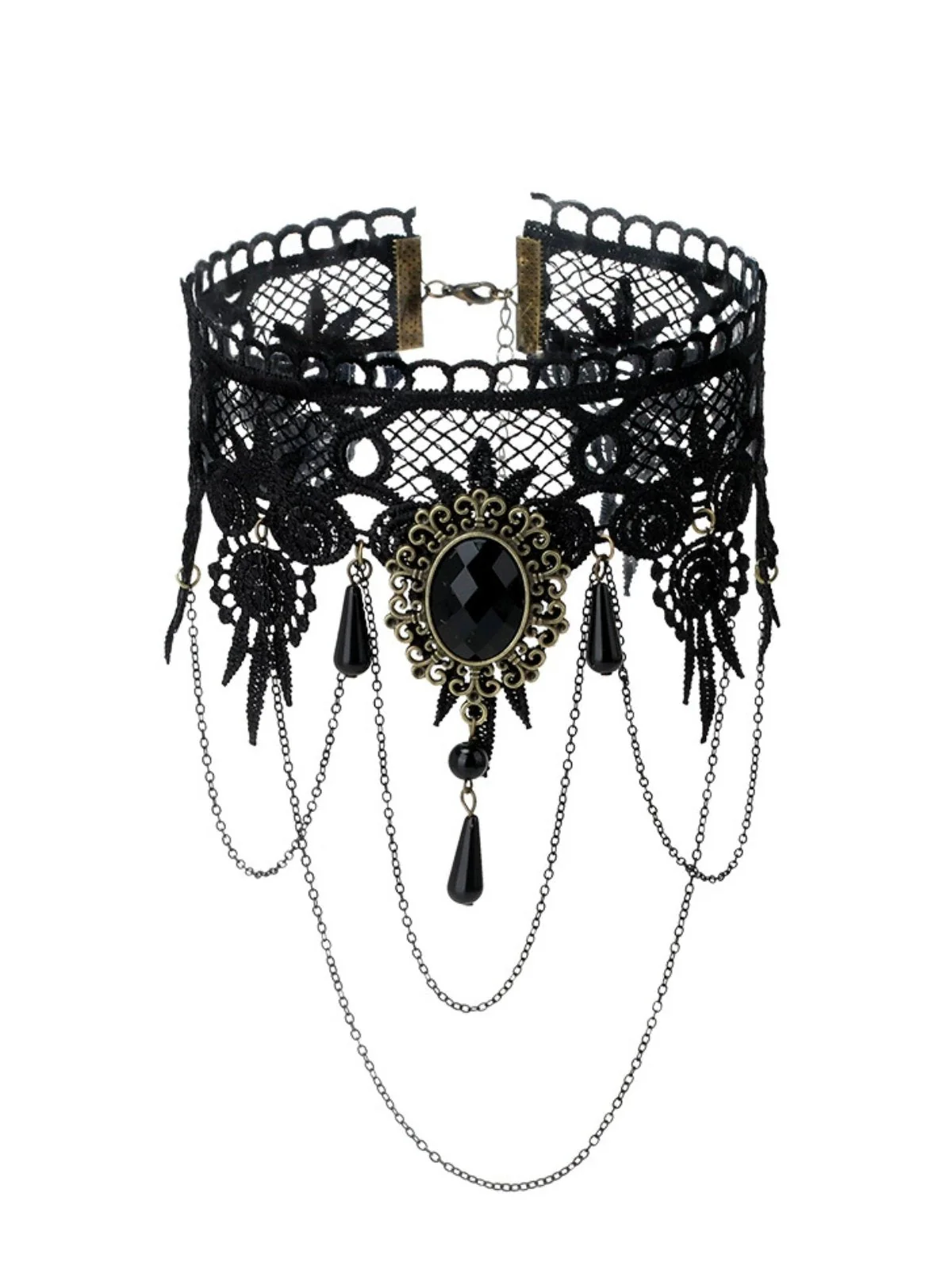 Gothic 3D Rose & Stickerei Spitze Choker Halskette