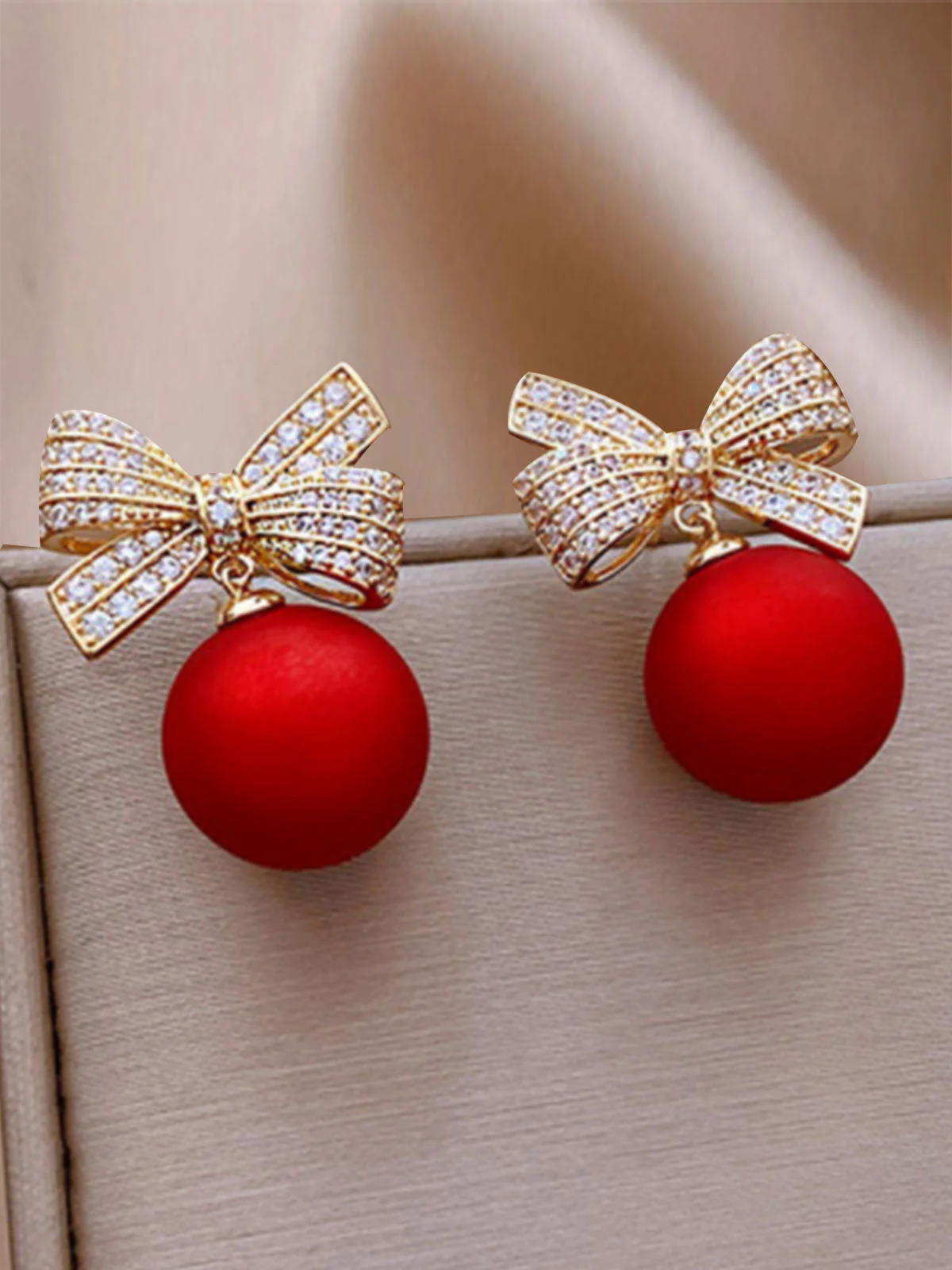 Rot Weihnachten Bogen Diamant Ohrringe - Image 2