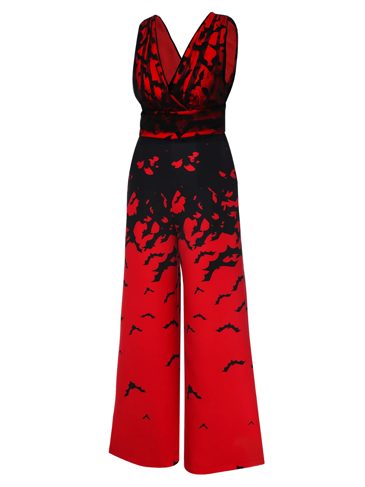 Roter 1930er Fledermaus-Overall mit V-Ausschnitt - Image 4