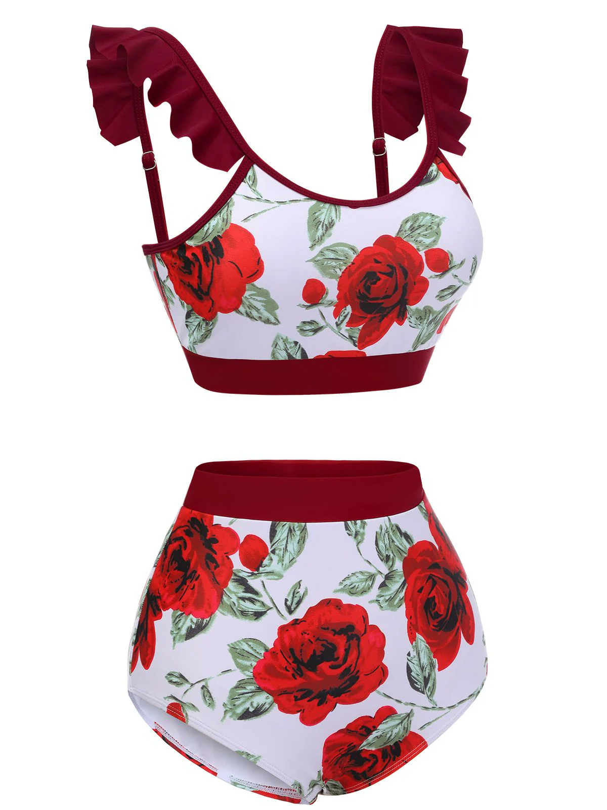 Roter 1940er Blumen Rüschen Badeanzug - Image 3