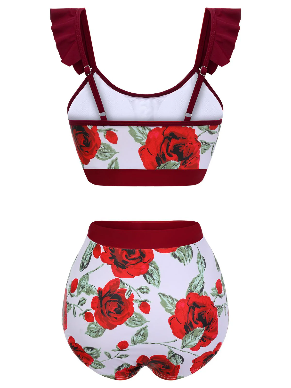 Roter 1940er Blumen Rüschen Badeanzug - Image 4