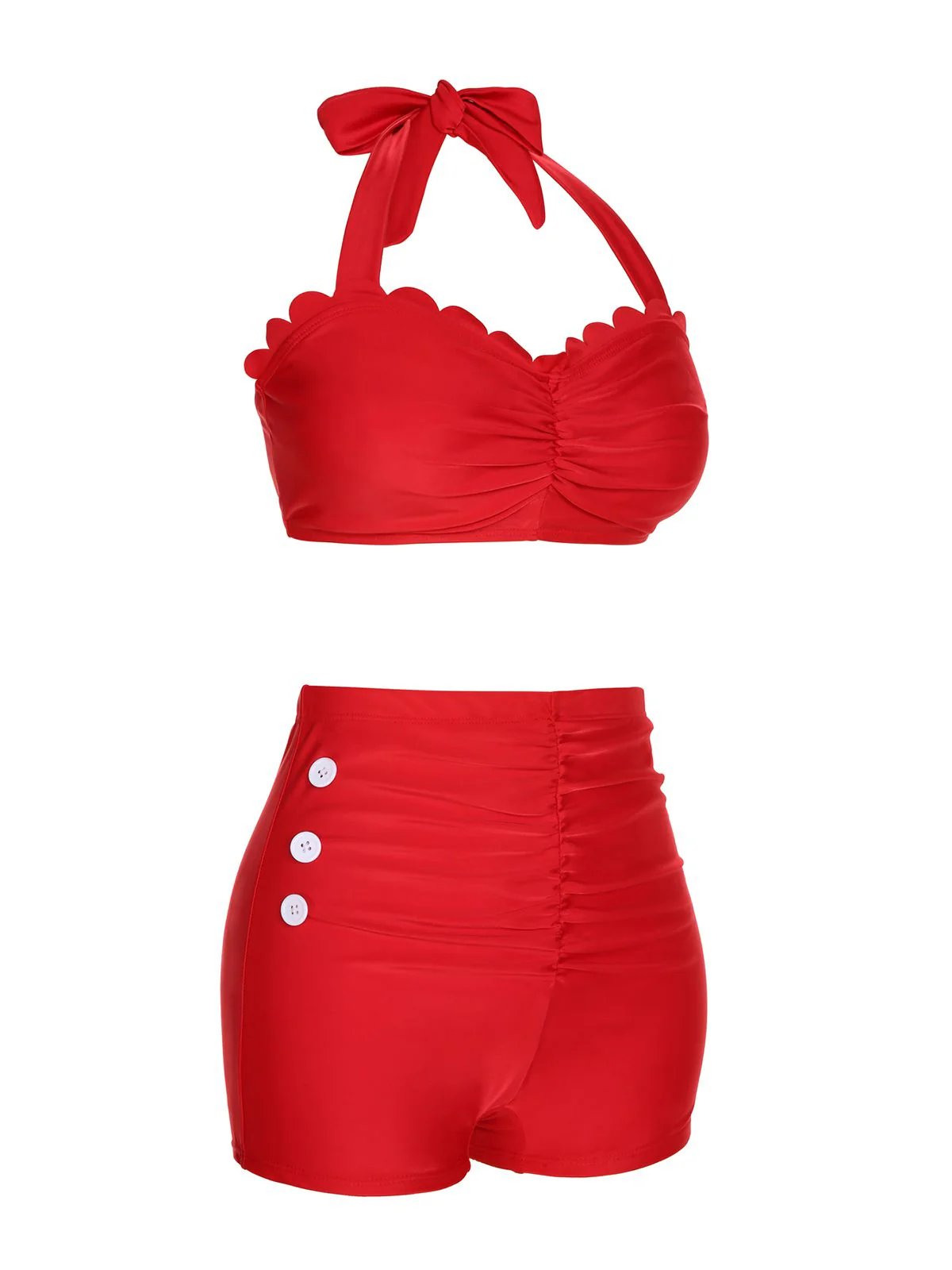 Roter 1950er Knopf Rüschen Halter Badeanzug - Image 3