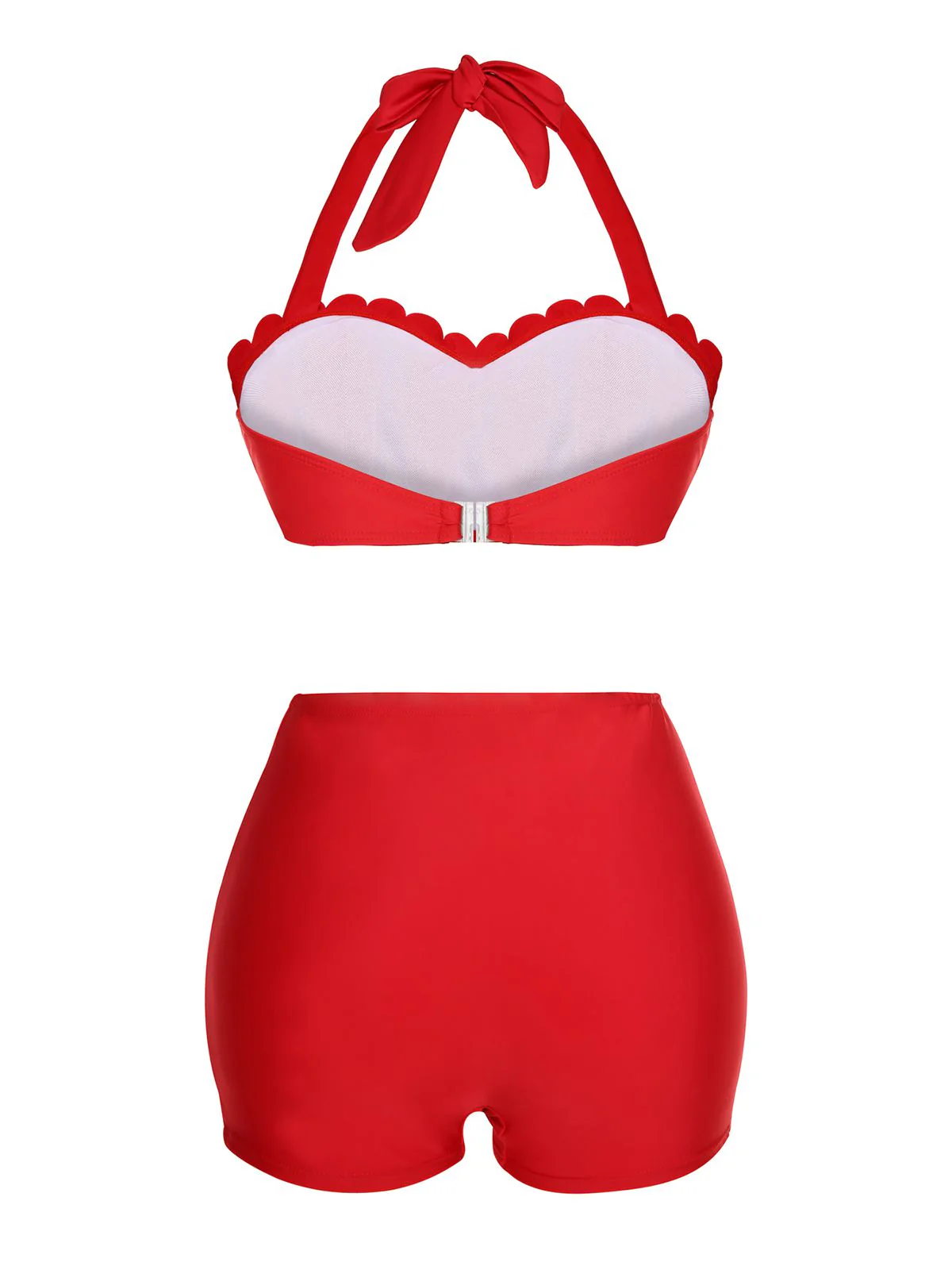 Roter 1950er Knopf Rüschen Halter Badeanzug - Image 4