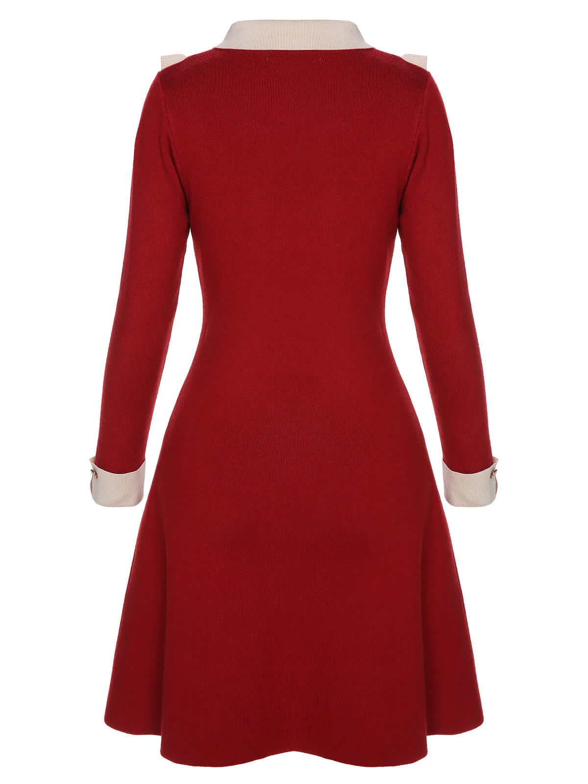 Rotes 1940er Weihnachten Rüschen Farbe Block Strickkleid - Image 3