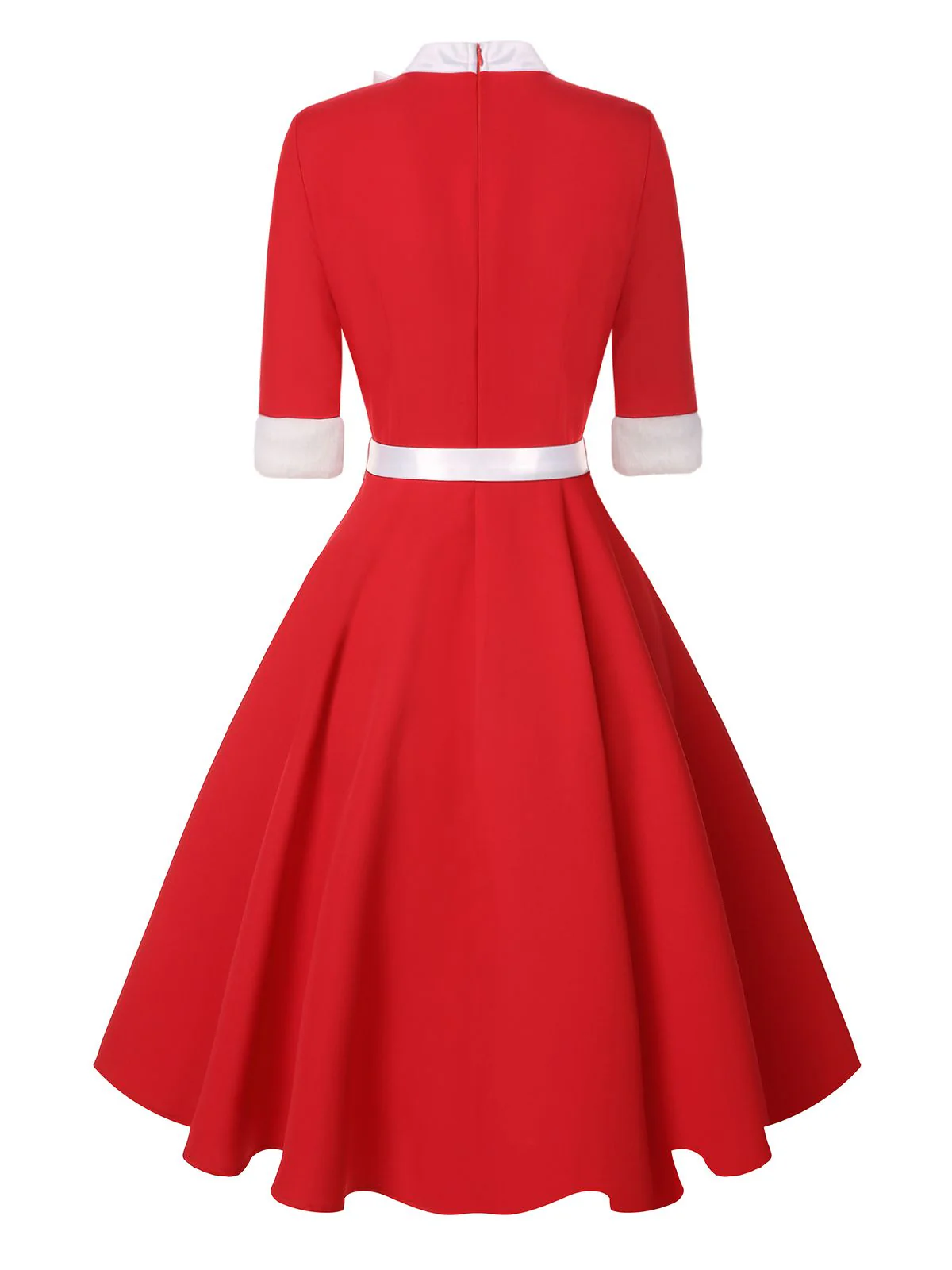 Rot 1950er Elch Bogen Patchwork Gürtel Kleid - Image 4
