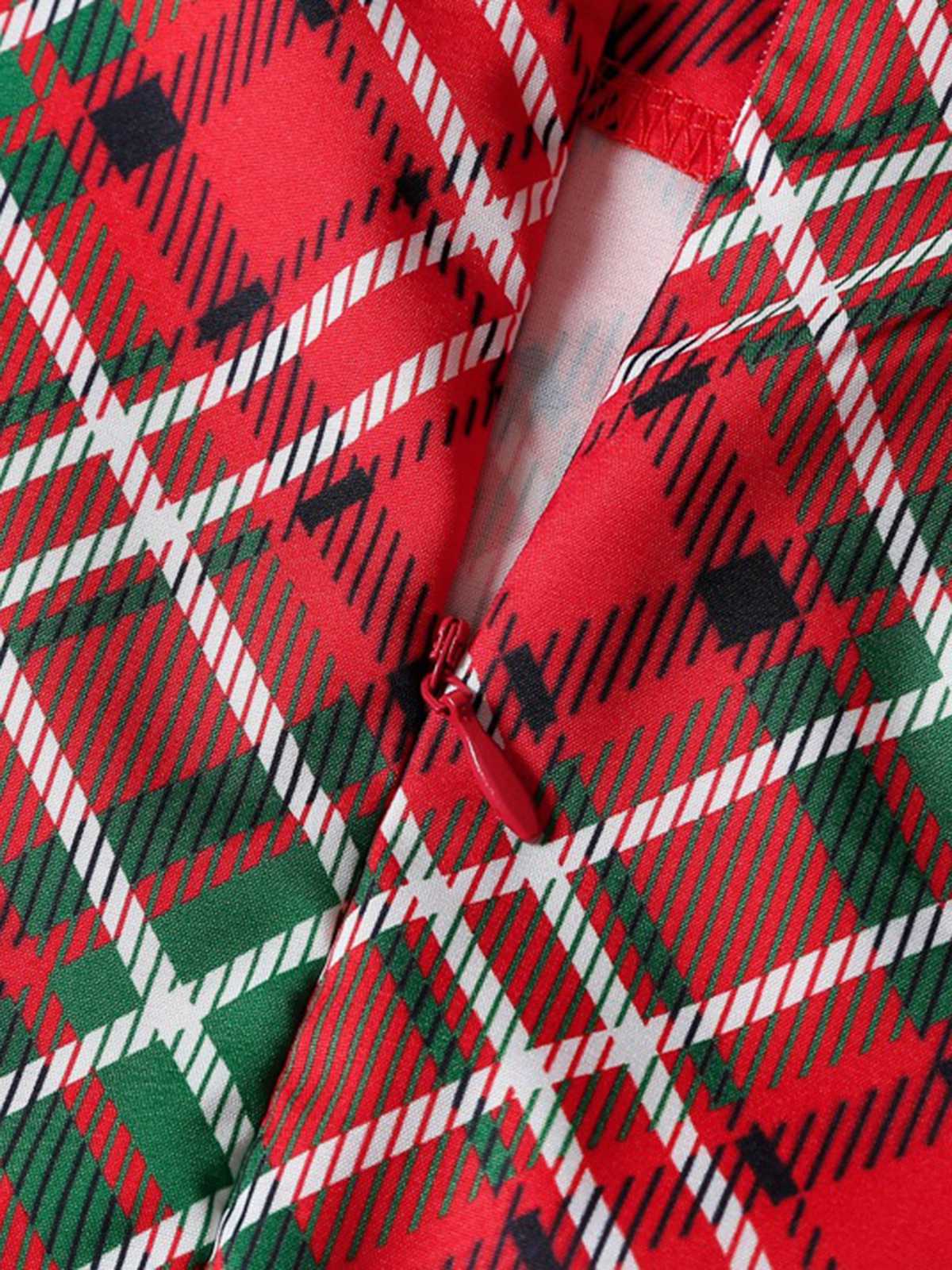 Rot 1950er Weihnachten Plaid Ärmellos Kleid - Image 2
