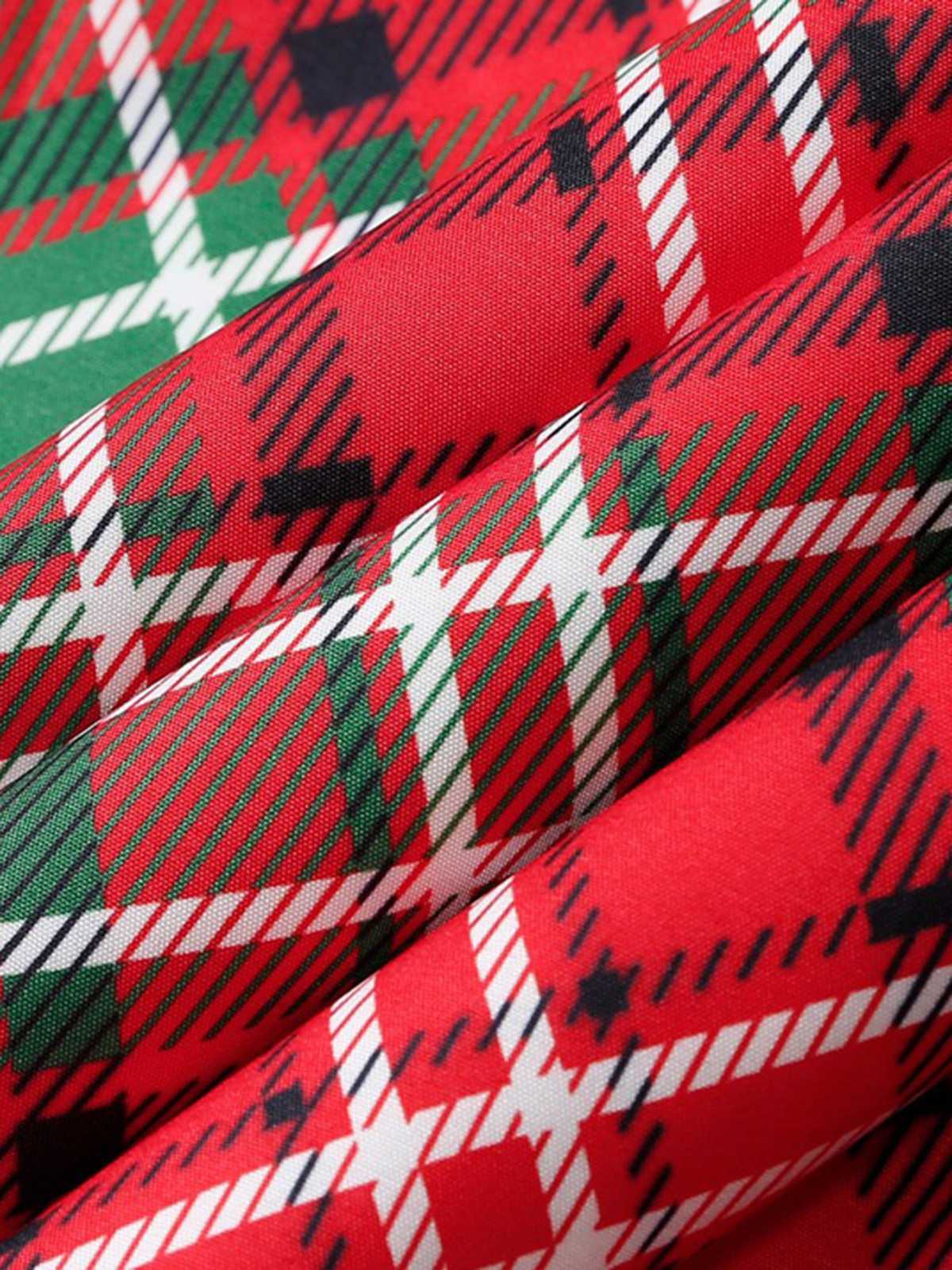 Rot 1950er Weihnachten Plaid Ärmellos Kleid - Image 3