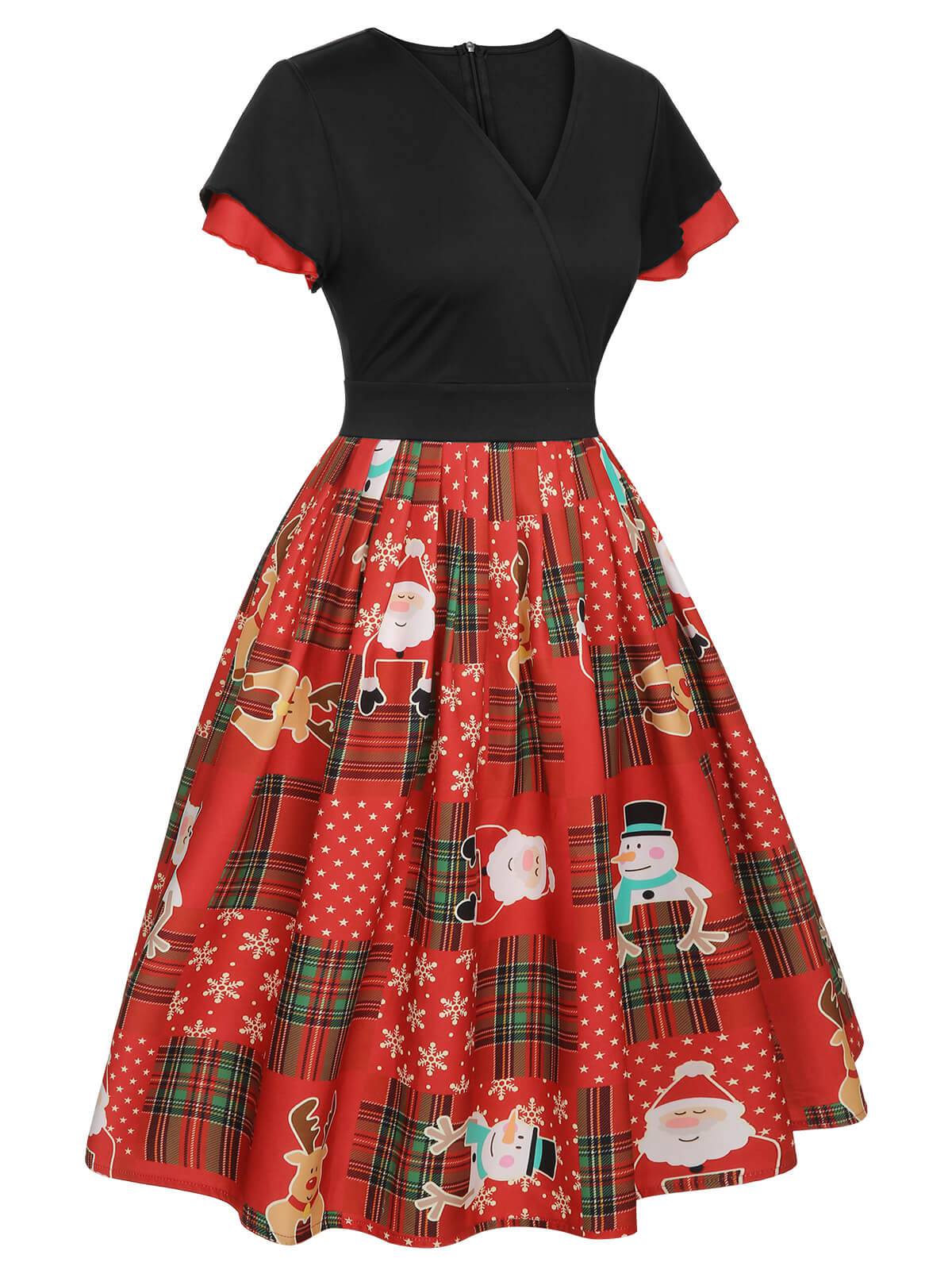 Rotes 1950er Weihnachts-Kariertes Weihnachtsmann-Kleid - Image 3