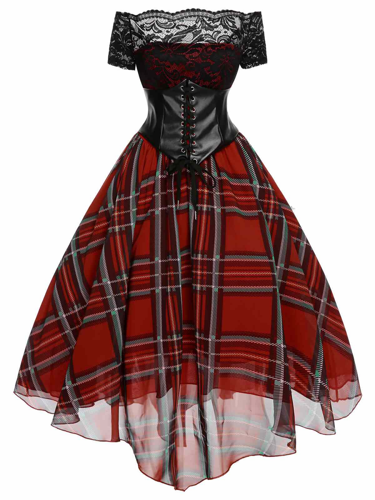 Rotes 1950er Weihnachts-Karo-Miederkleid - Image 2