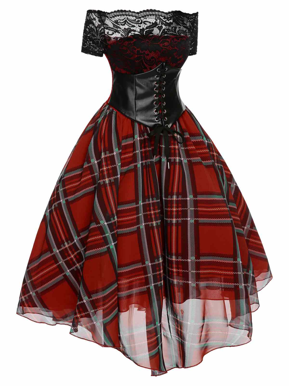 Rotes 1950er Weihnachts-Karo-Miederkleid - Image 3