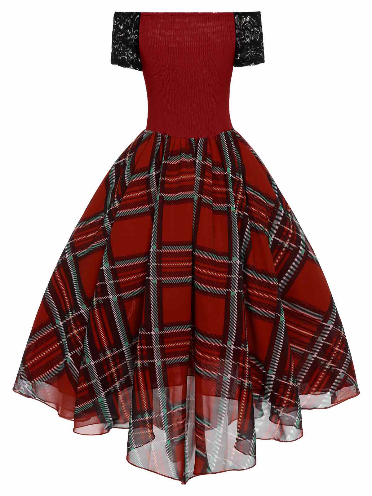 Rotes 1950er Weihnachts-Karo-Miederkleid - Image 4