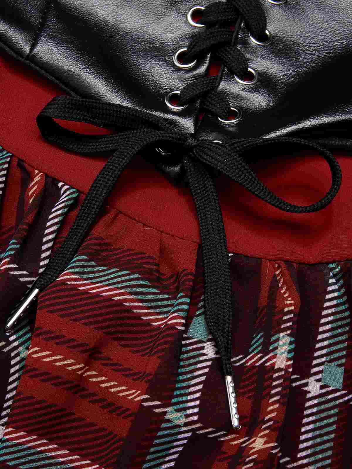 Rotes 1950er Weihnachts-Karo-Miederkleid - Image 7