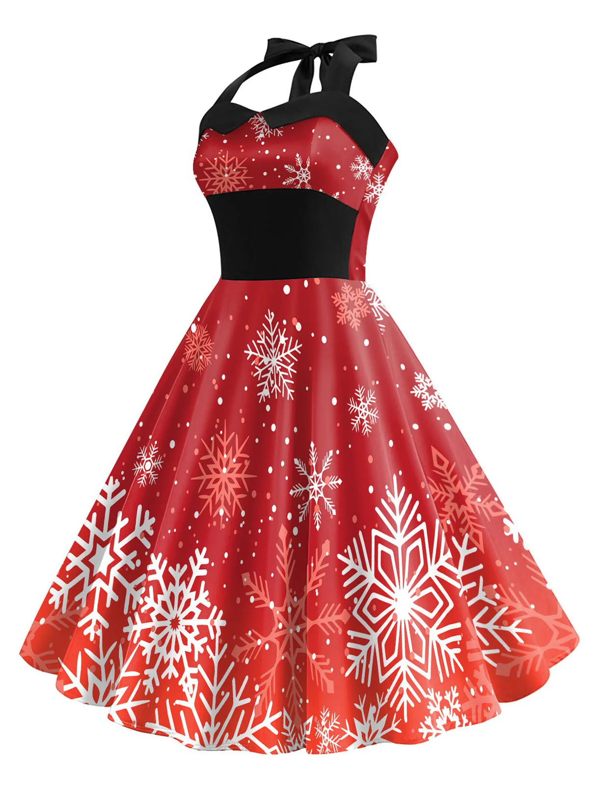 Rot 1950er Weihnachten Schneeflocke Halter Kleid - Image 2