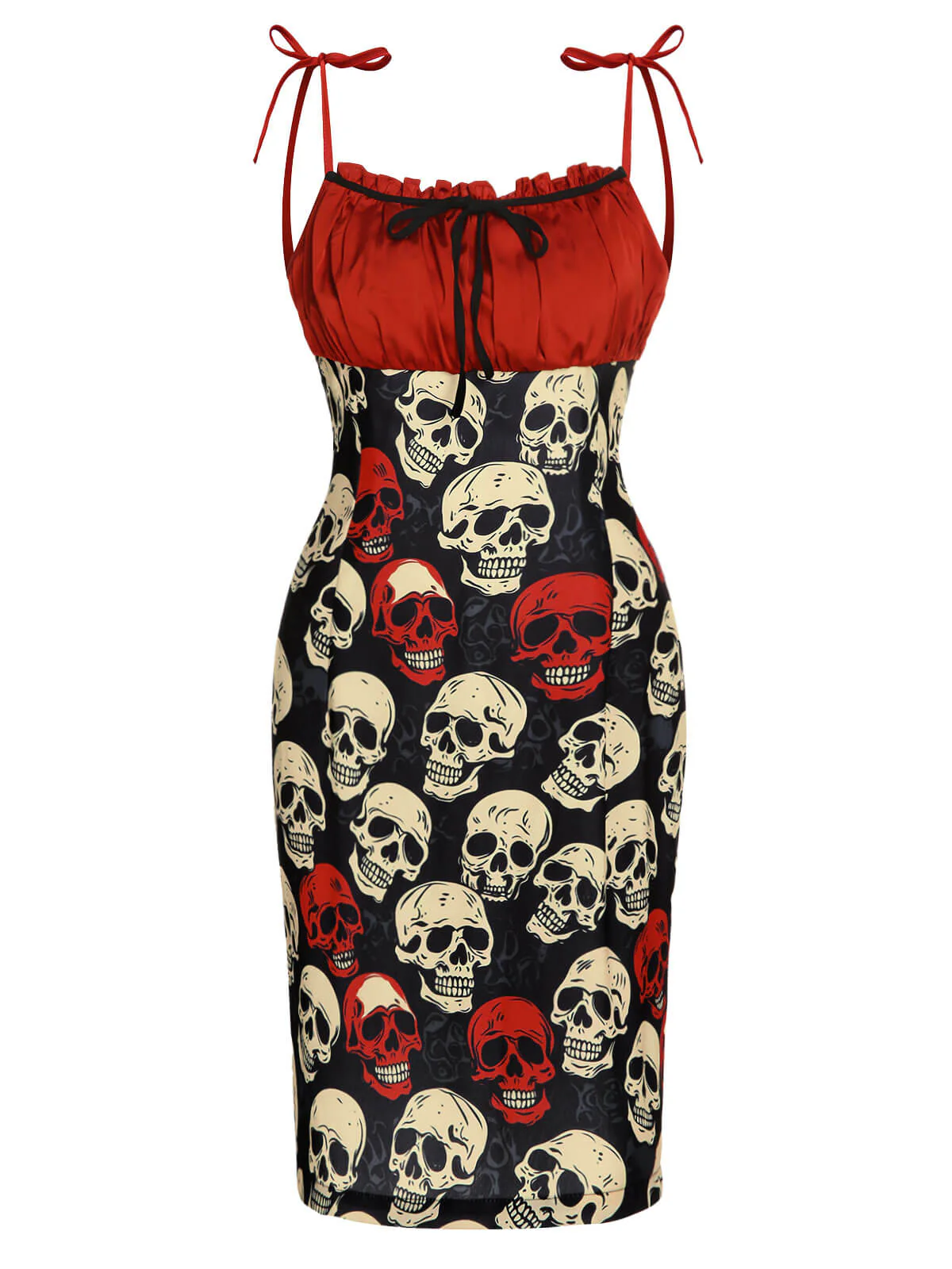 Rotes 1960er Halloween-Totenkopf-Trägerkleid - Image 2