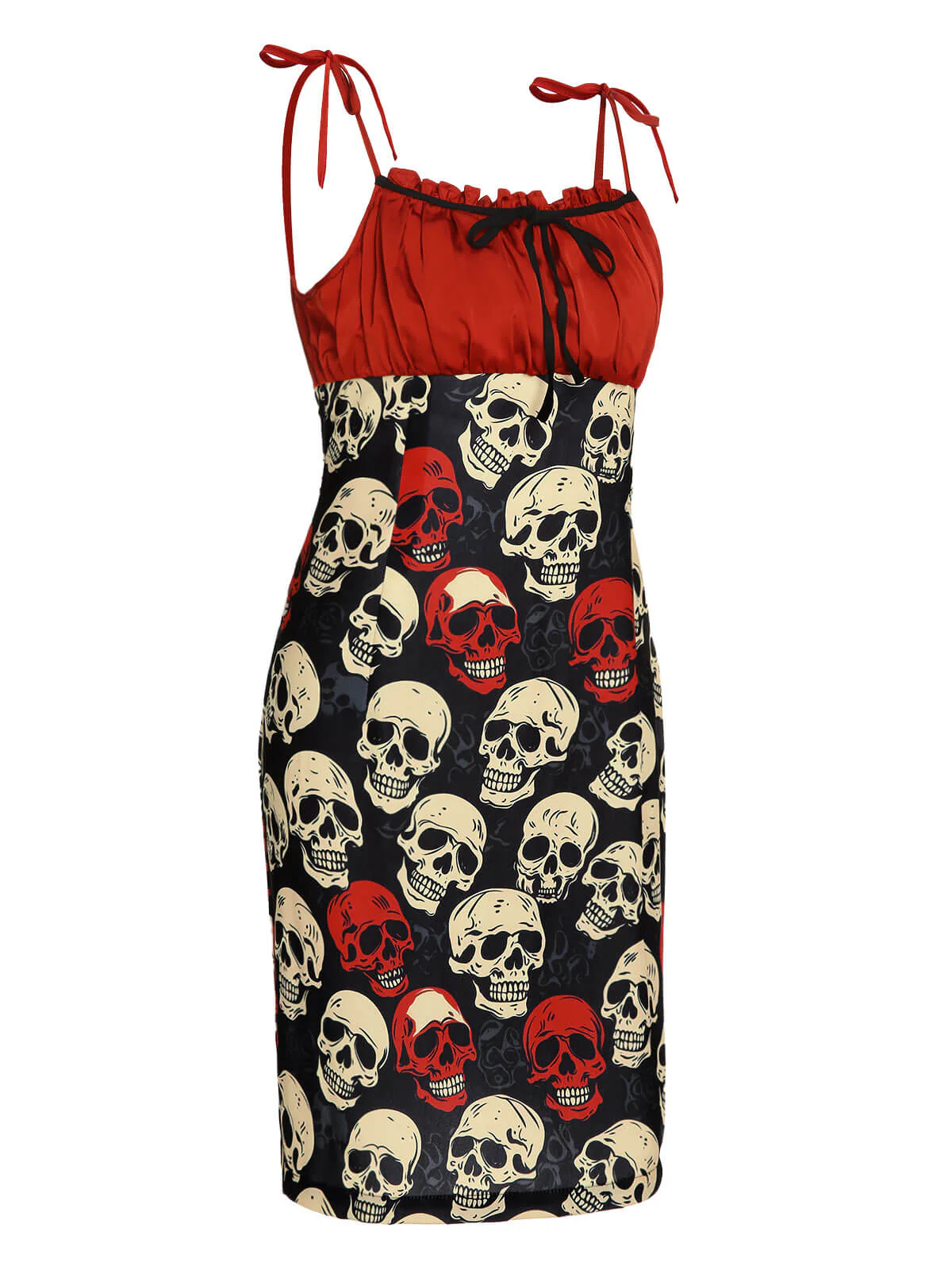 Rotes 1960er Halloween-Totenkopf-Trägerkleid - Image 3