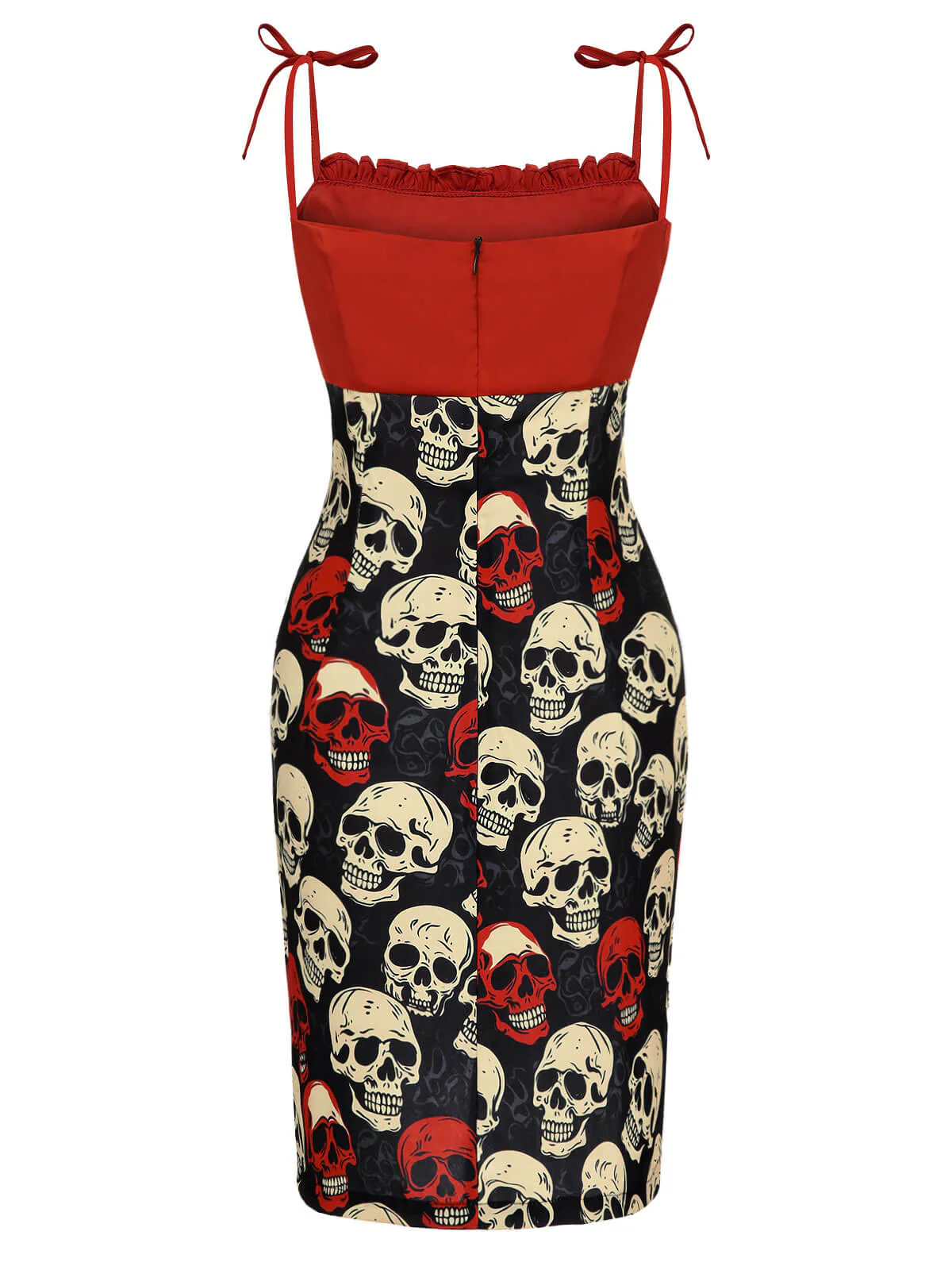 Rotes 1960er Halloween-Totenkopf-Trägerkleid - Image 4