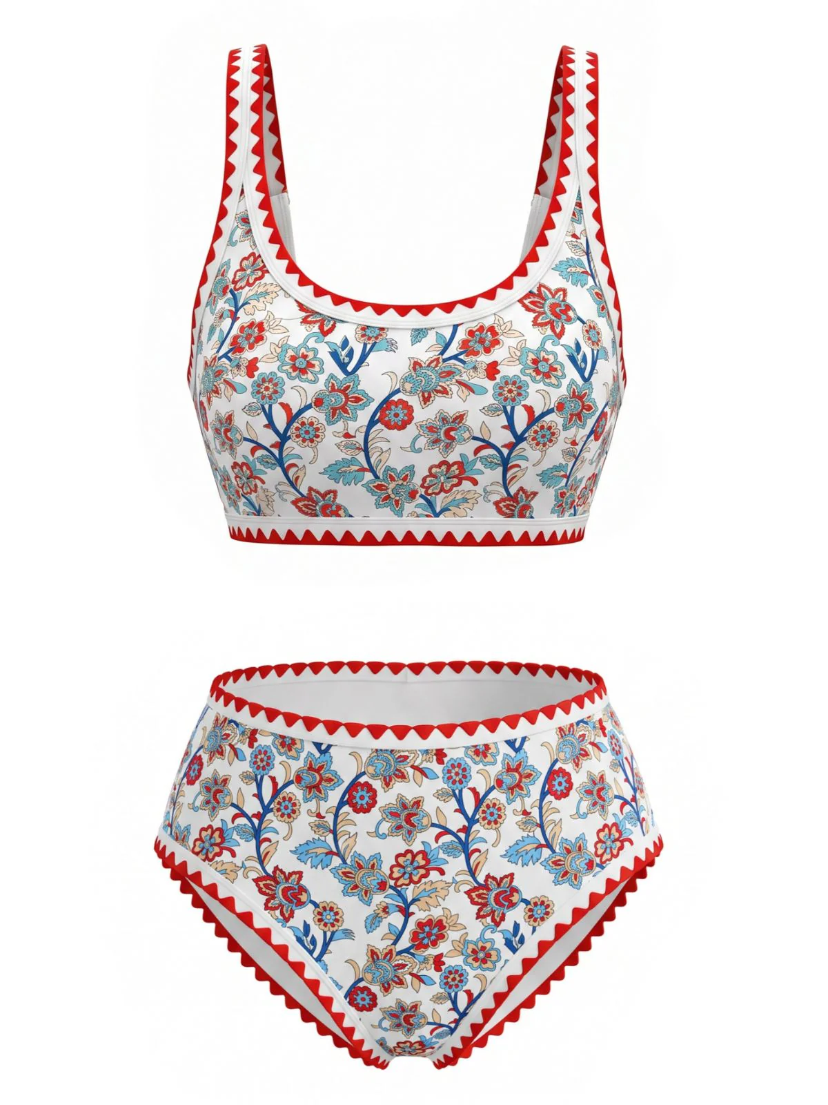 Rotes 50er Tankini-Set mit U-Ausschnitt und Blumen - Image 2