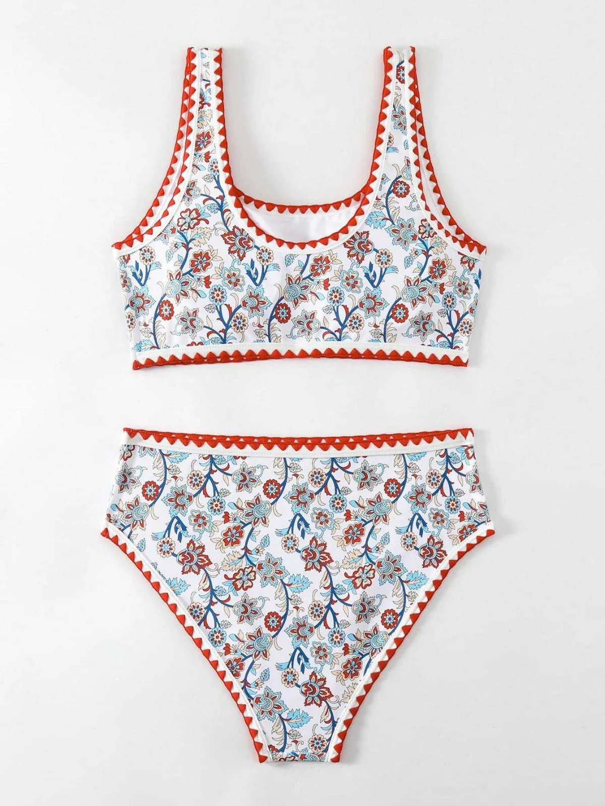 Rotes 50er Tankini-Set mit U-Ausschnitt und Blumen - Image 8