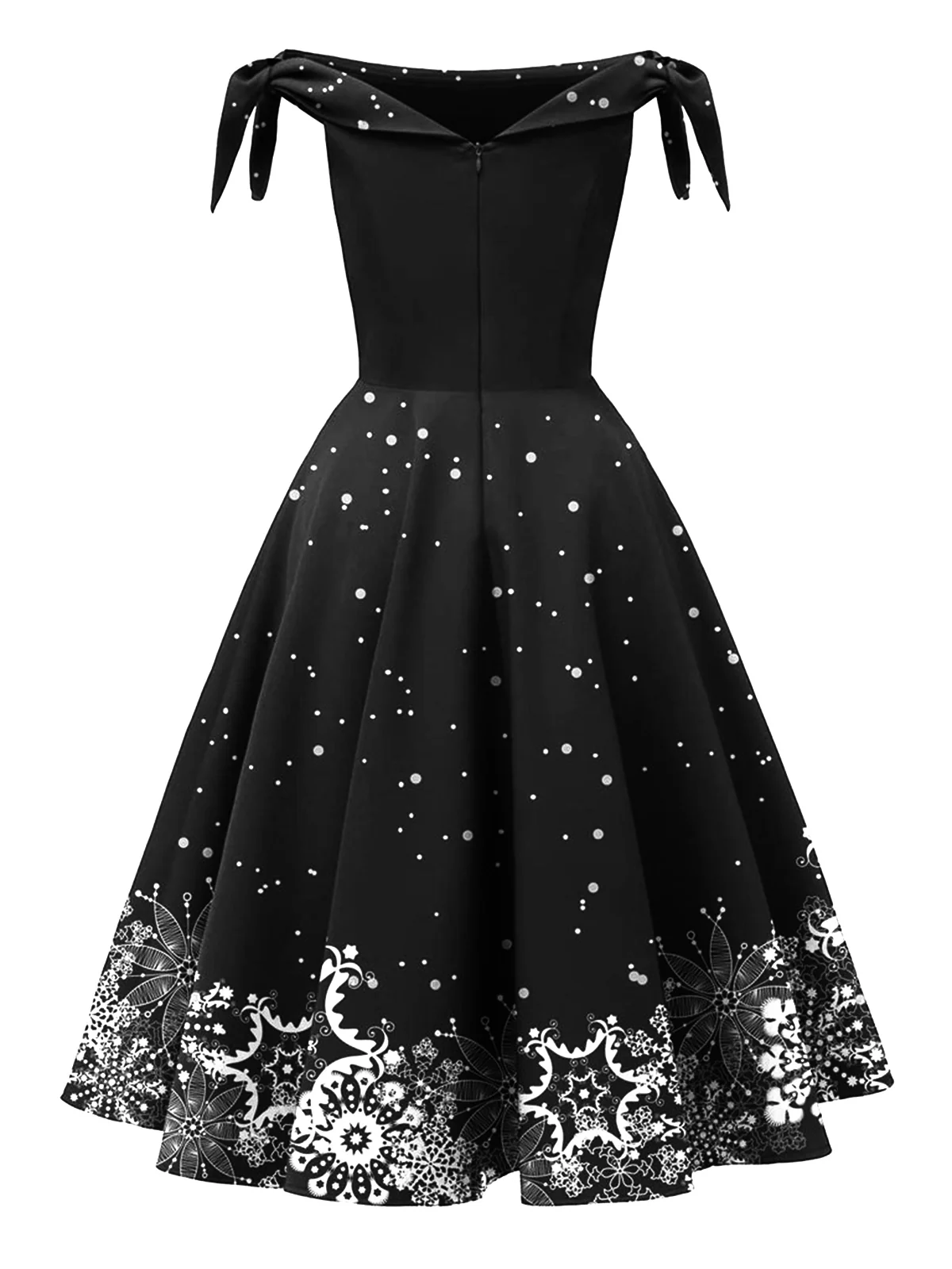 Rot 1950er Weihnachten Schulterfrei Schneeflocke Kleid - Image 12