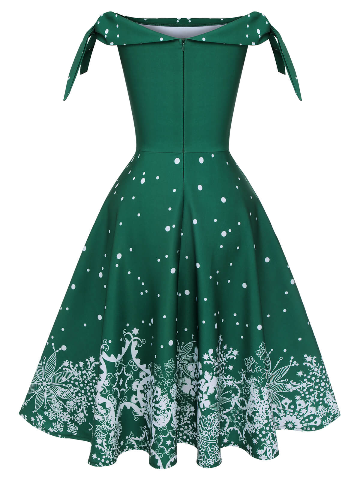 Rot 1950er Weihnachten Schulterfrei Schneeflocke Kleid - Image 7