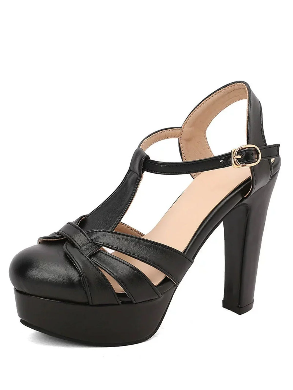 Rund Zehenbereich T-Riemen Klobig Block Absatz Plateau Sandalen