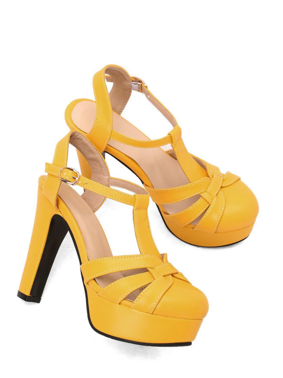 Rund Zehenbereich T-Riemen Klobig Block Absatz Plateau Sandalen - Image 11