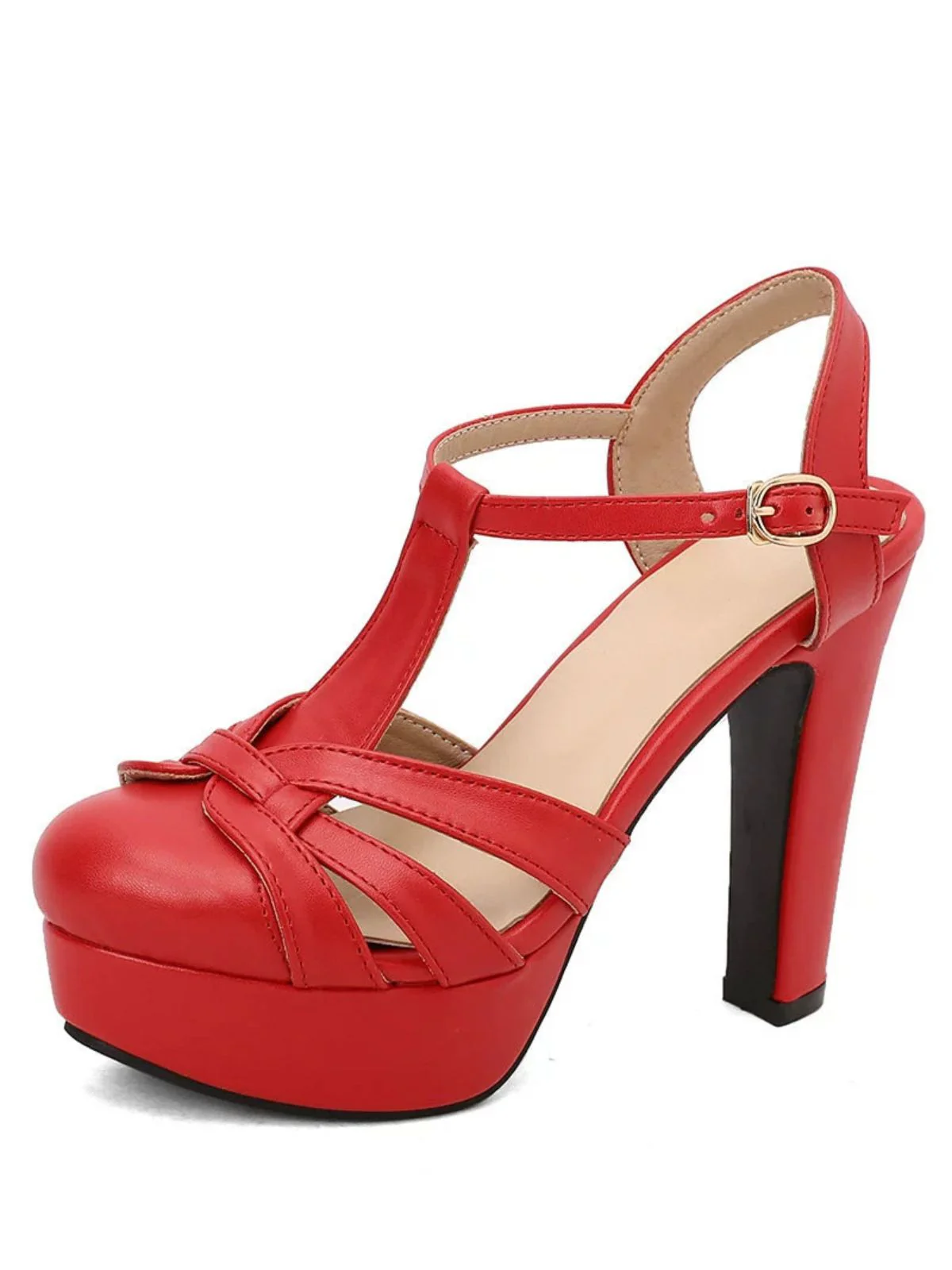 Rund Zehenbereich T-Riemen Klobig Block Absatz Plateau Sandalen - Image 12