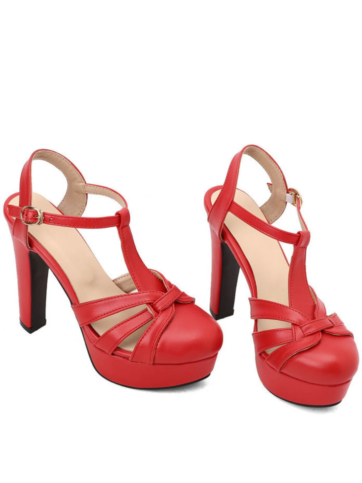 Rund Zehenbereich T-Riemen Klobig Block Absatz Plateau Sandalen - Image 13