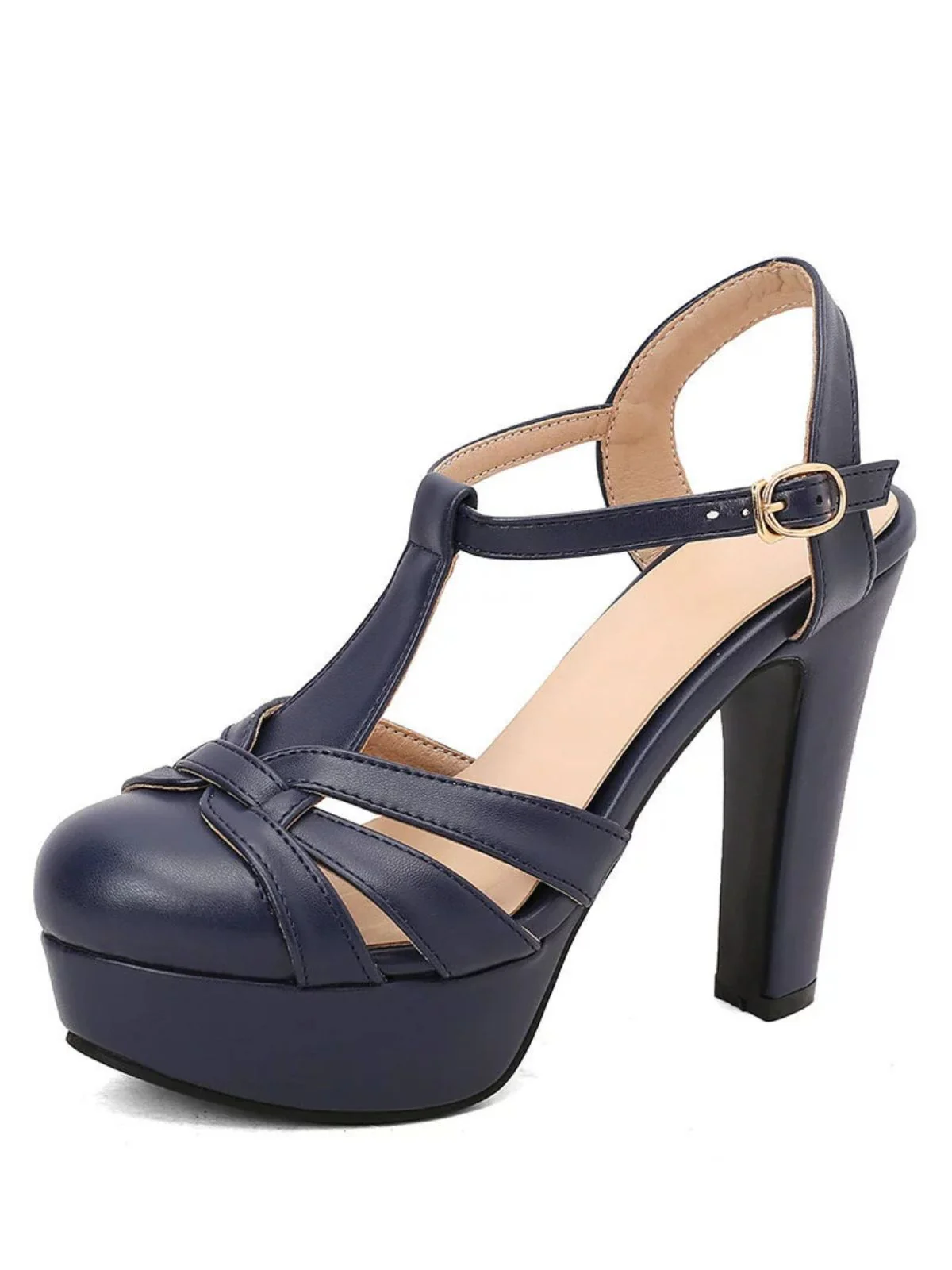 Rund Zehenbereich T-Riemen Klobig Block Absatz Plateau Sandalen - Image 3