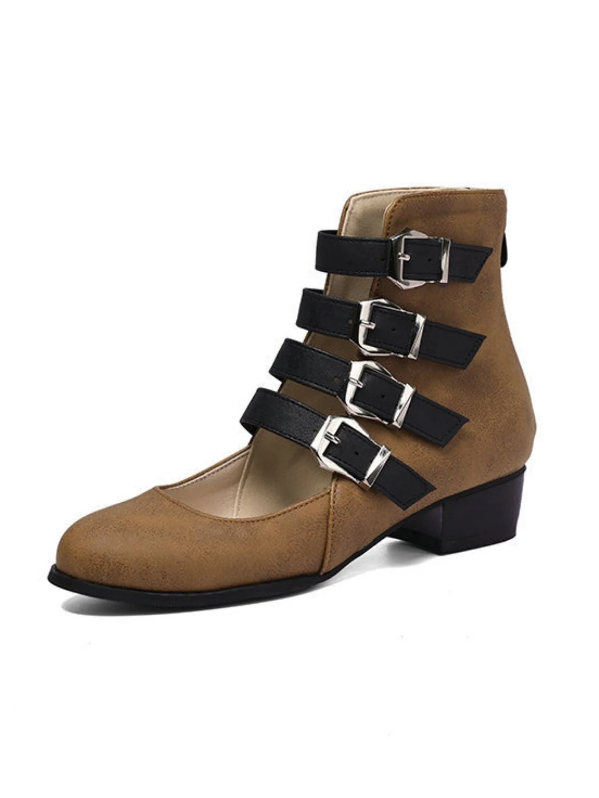 Runde Spitze Niedrig Blockabsatz Cut-Out Stiefel - Image 13