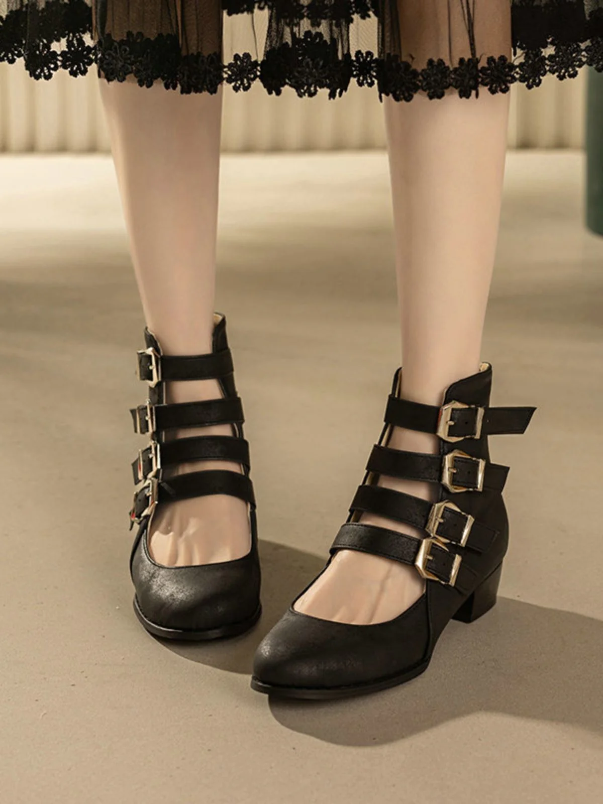 Runde Spitze Niedrig Blockabsatz Cut-Out Stiefel - Image 5