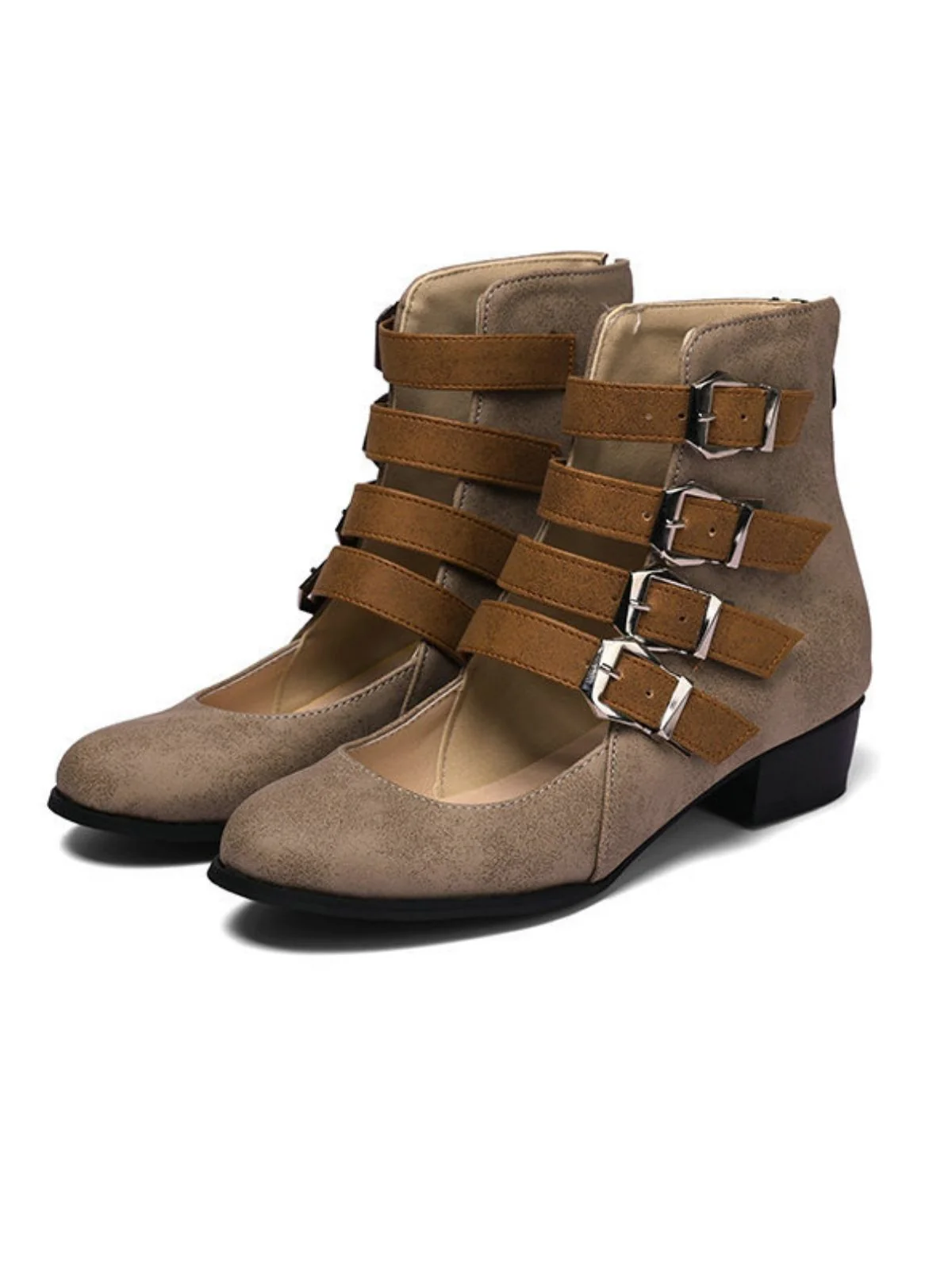 Runde Spitze Niedrig Blockabsatz Cut-Out Stiefel - Image 6