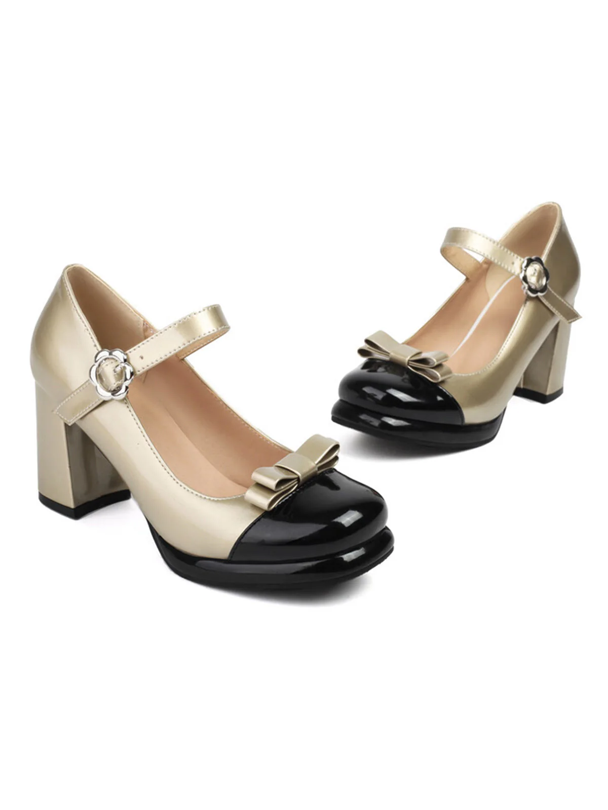Runde Zehe Farbblock Lack Leder High Heels - Image 10
