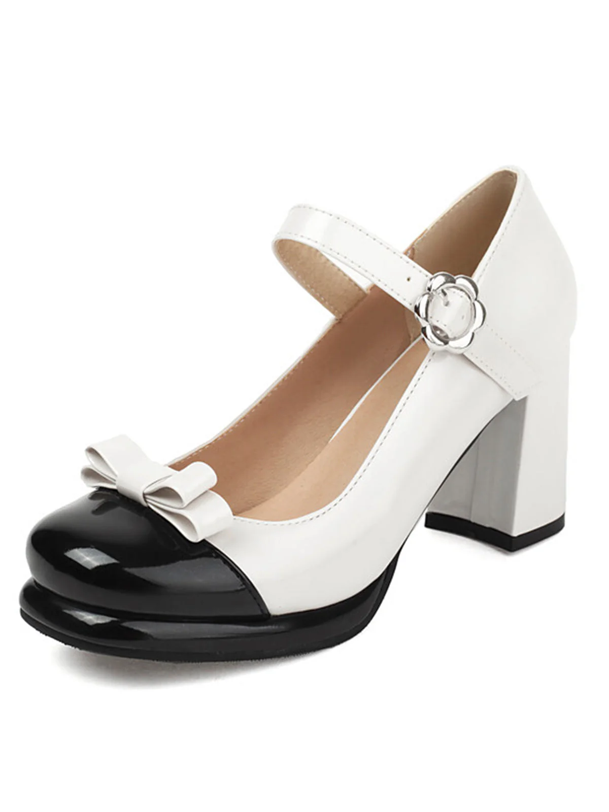 Runde Zehe Farbblock Lack Leder High Heels - Image 2