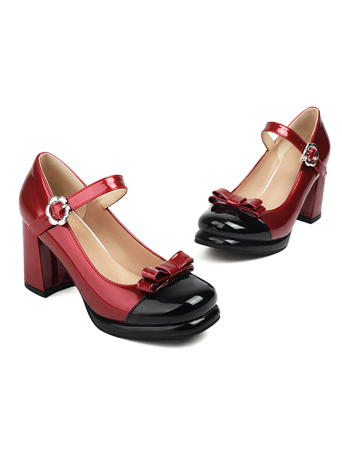 Runde Zehe Farbblock Lack Leder High Heels - Image 4
