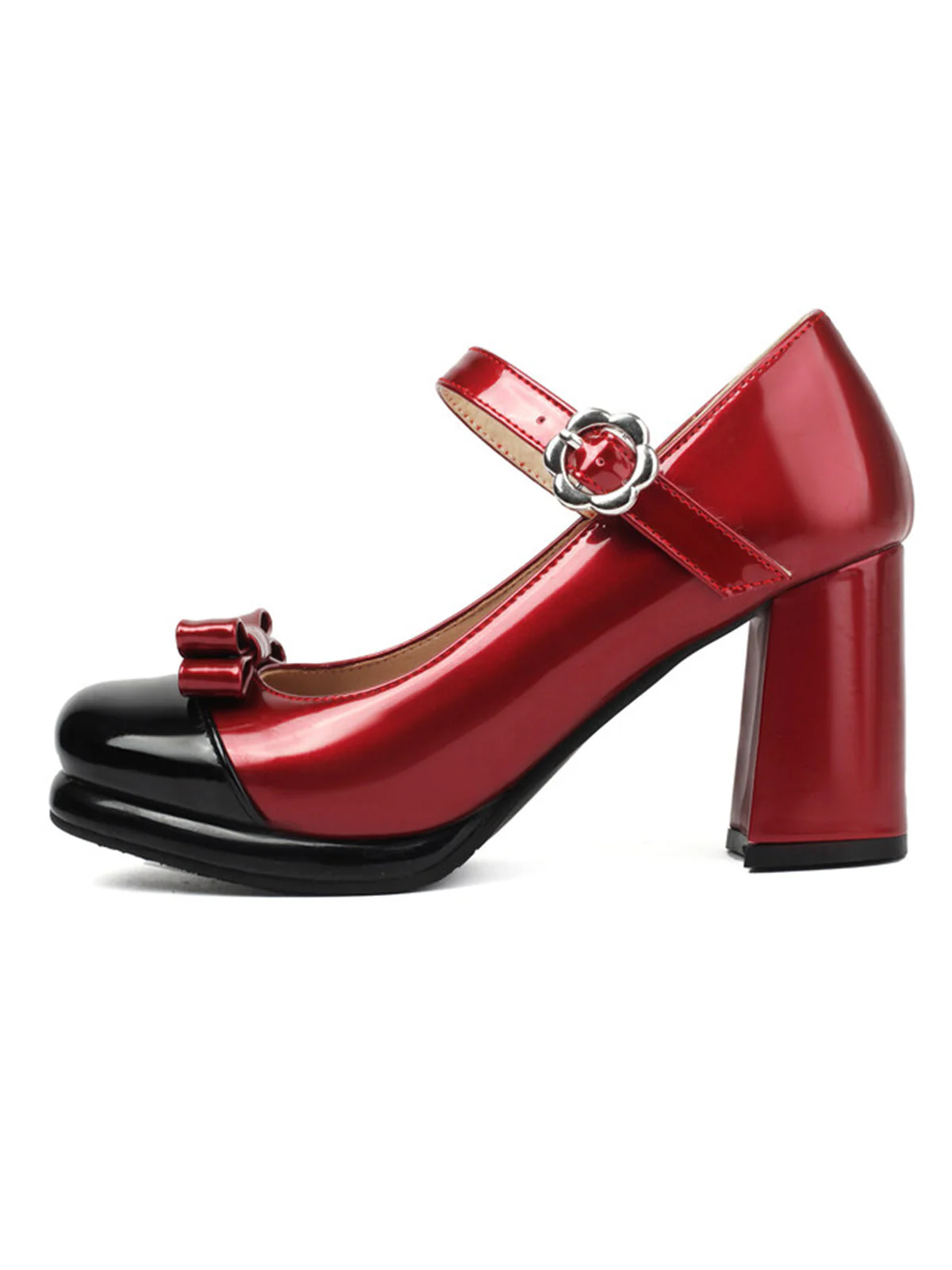 Runde Zehe Farbblock Lack Leder High Heels - Image 5