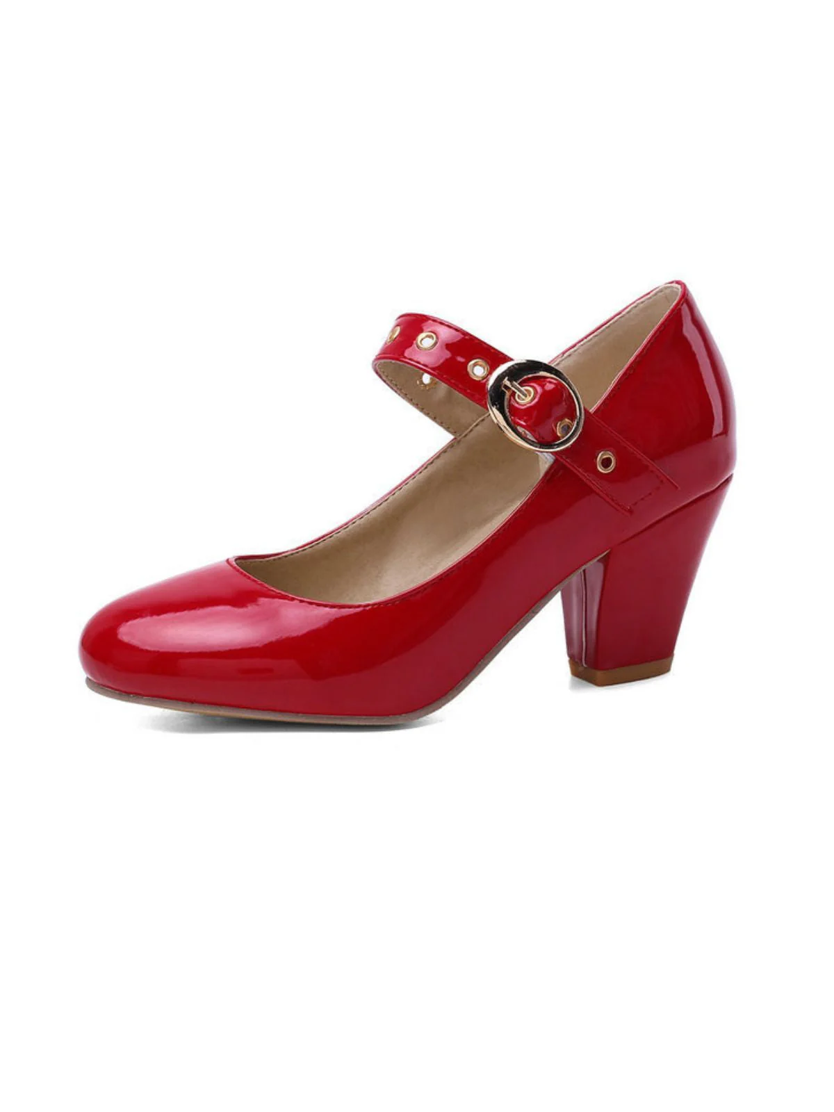 Runde Zehe Lackleder Schnalle High Heels - Image 2