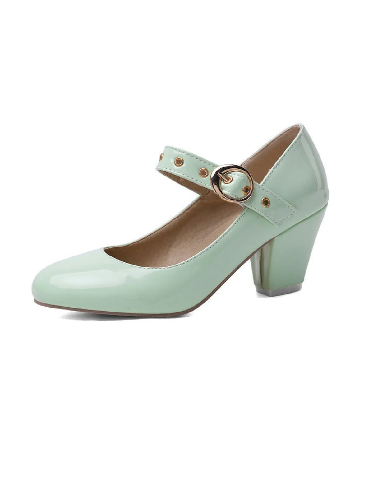 Runde Zehe Lackleder Schnalle High Heels - Image 6
