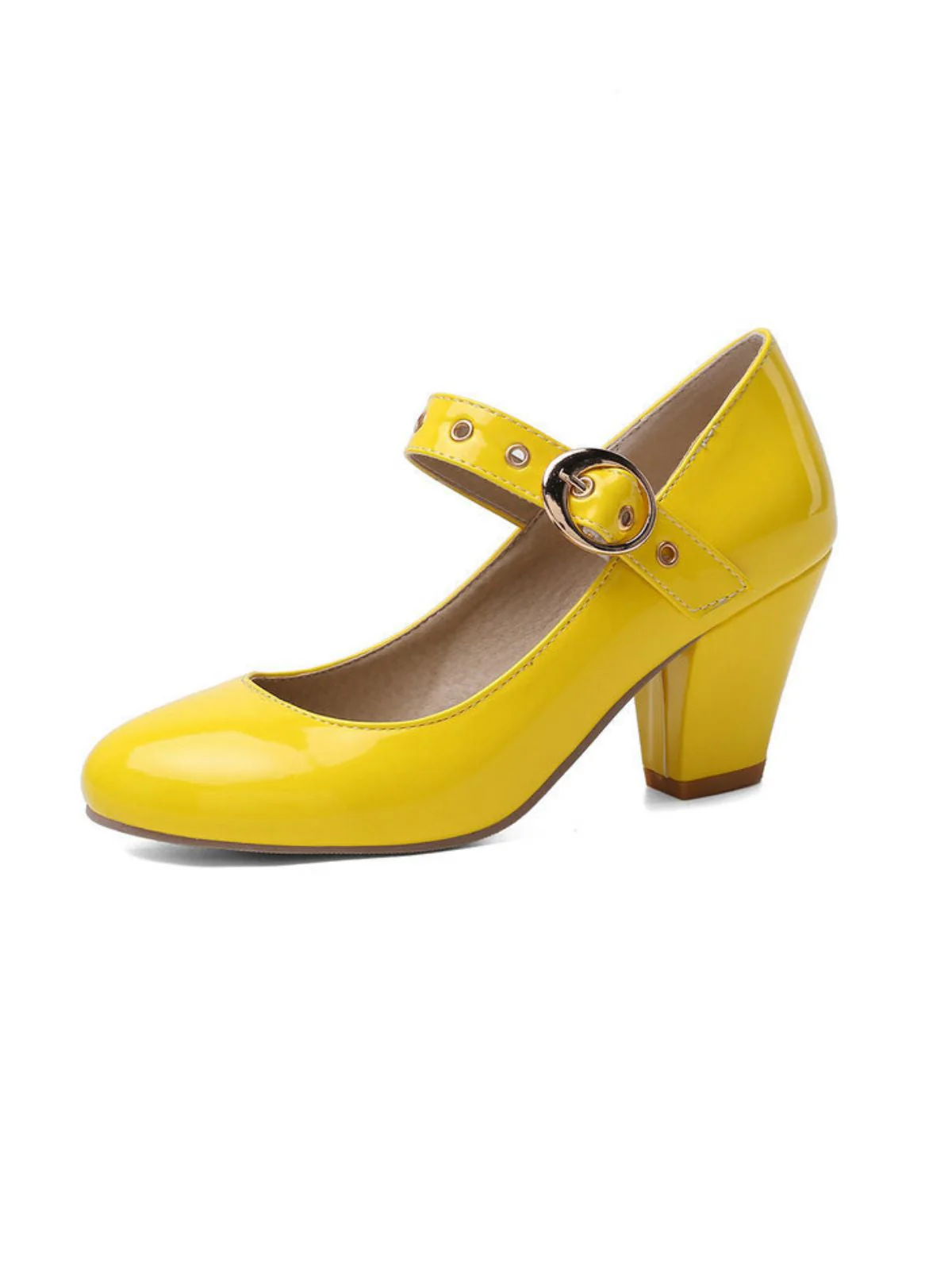 Runde Zehe Lackleder Schnalle High Heels - Image 8