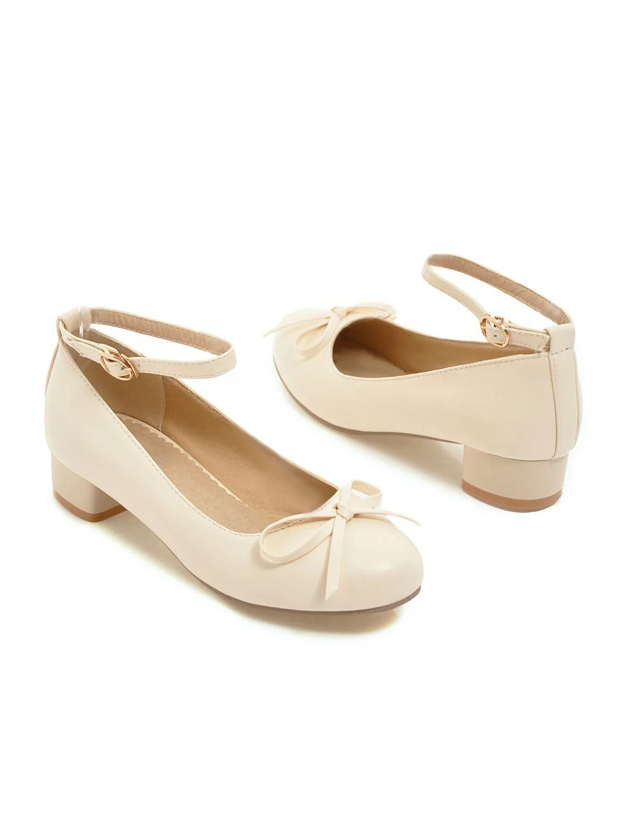 Rosa Runde Zehe Solide Schnalle Bogen High Heels - Image 4